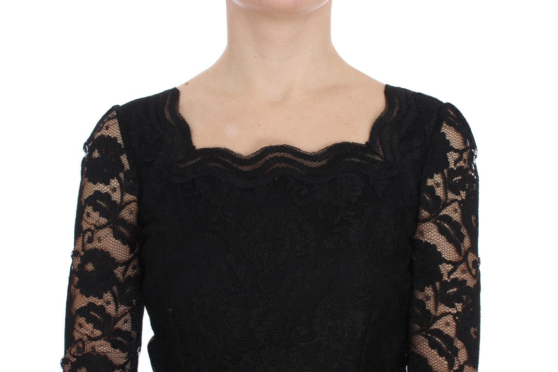 Dolce &amp; Gabbana Black floral lace long ball gown maxi dress