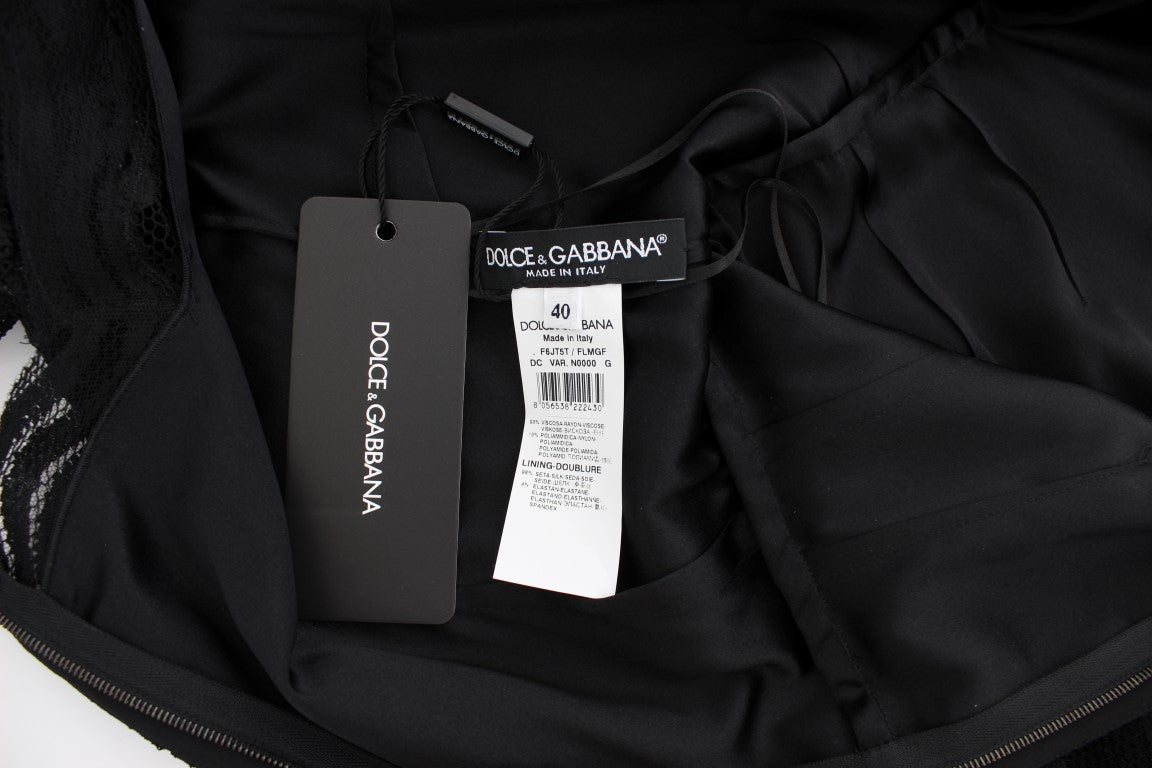 Dolce &amp; Gabbana Black floral lace long ball gown maxi dress