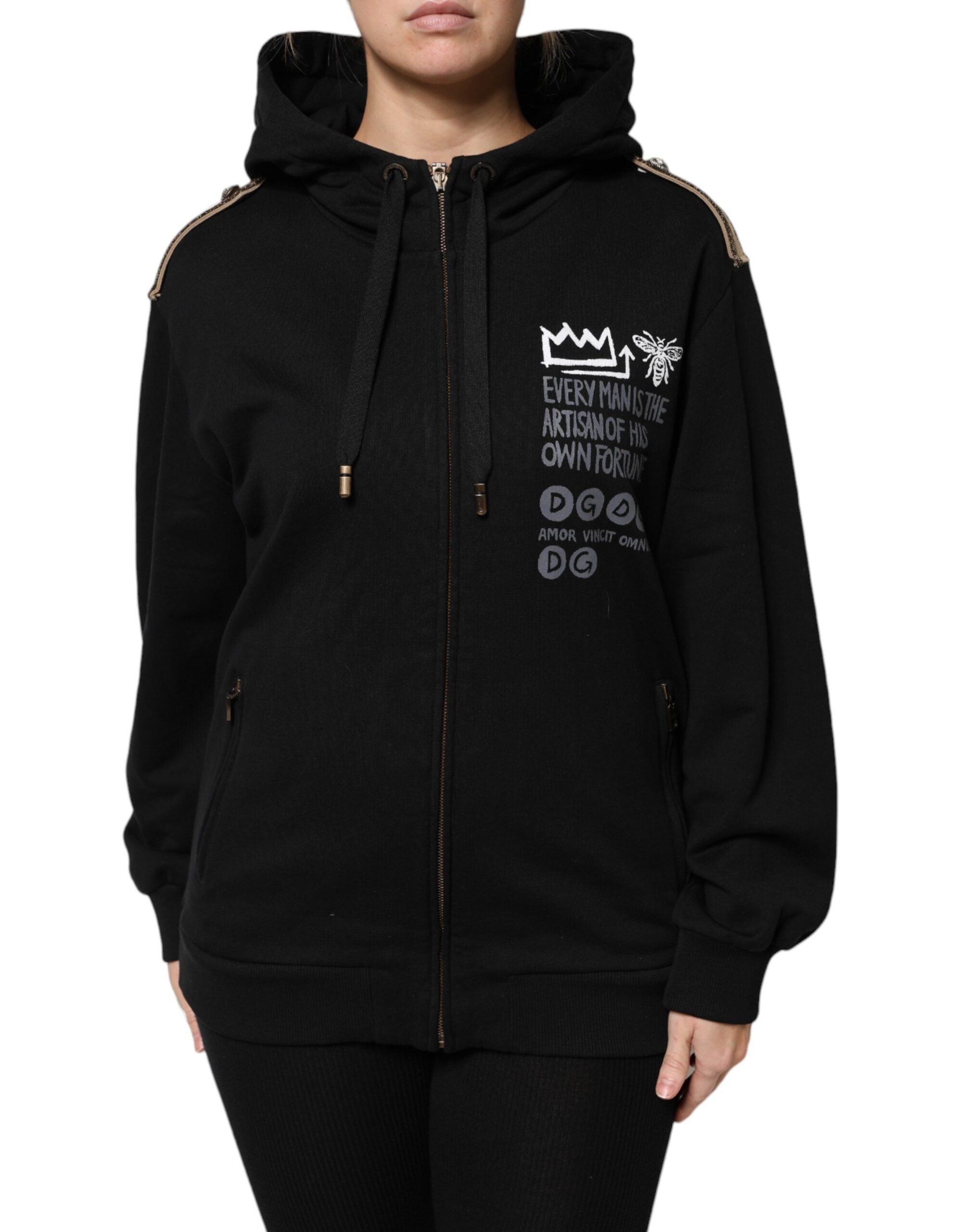 Dolce & Gabbana Schwarzes Logo Sweatshirt mit Kapuze und Reißverschluss