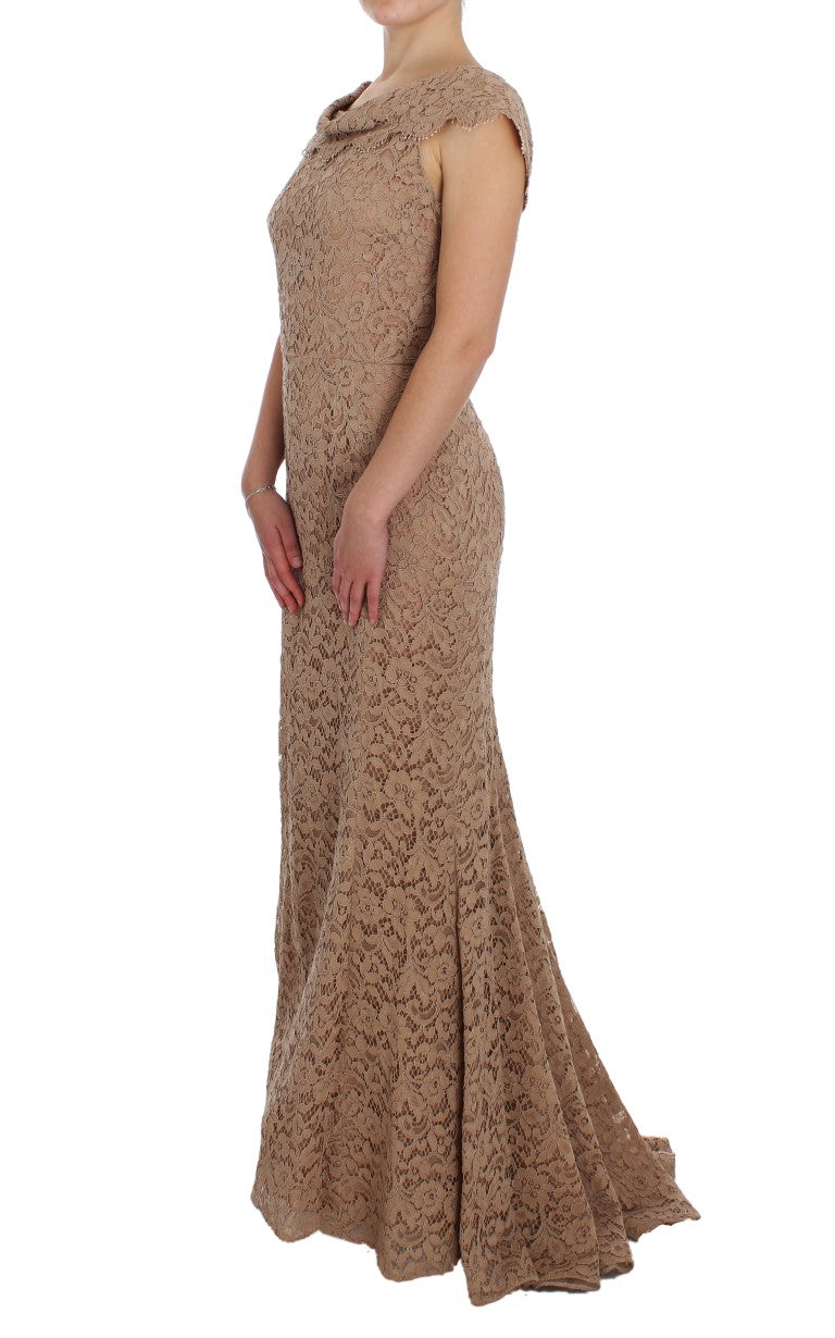 Dolce &amp; Gabbana pink floral lace full-length sheath dress