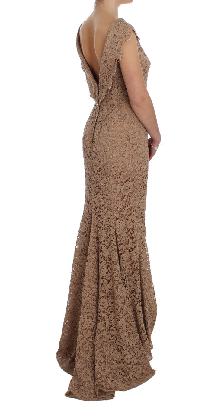 Dolce &amp; Gabbana pink floral lace full-length sheath dress