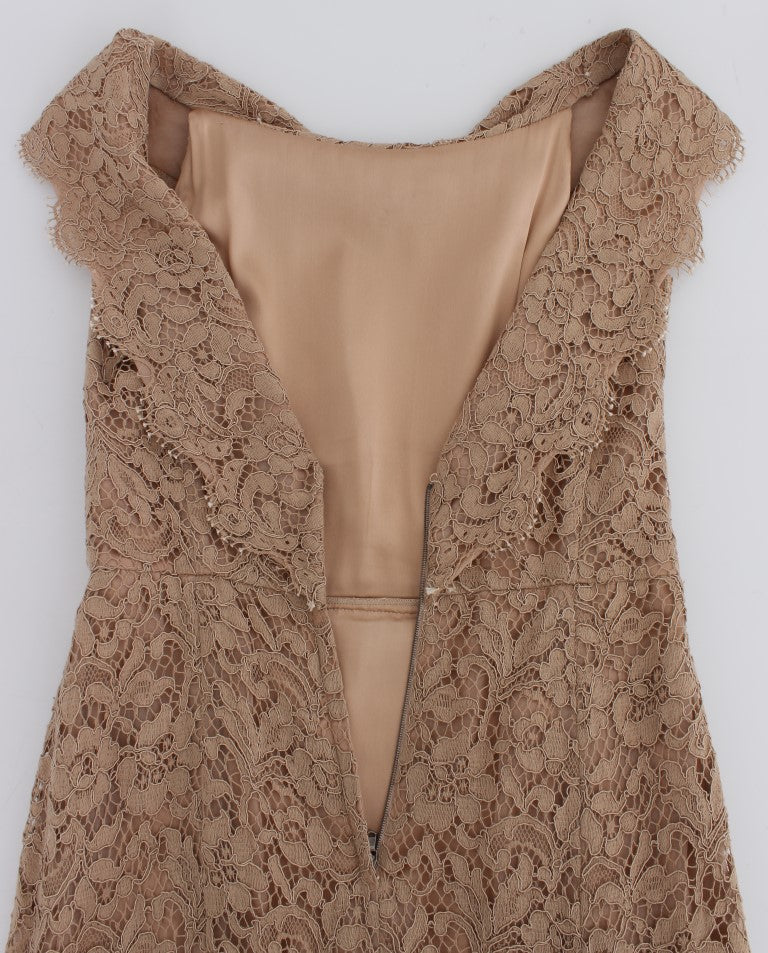 Dolce &amp; Gabbana pink floral lace full-length sheath dress