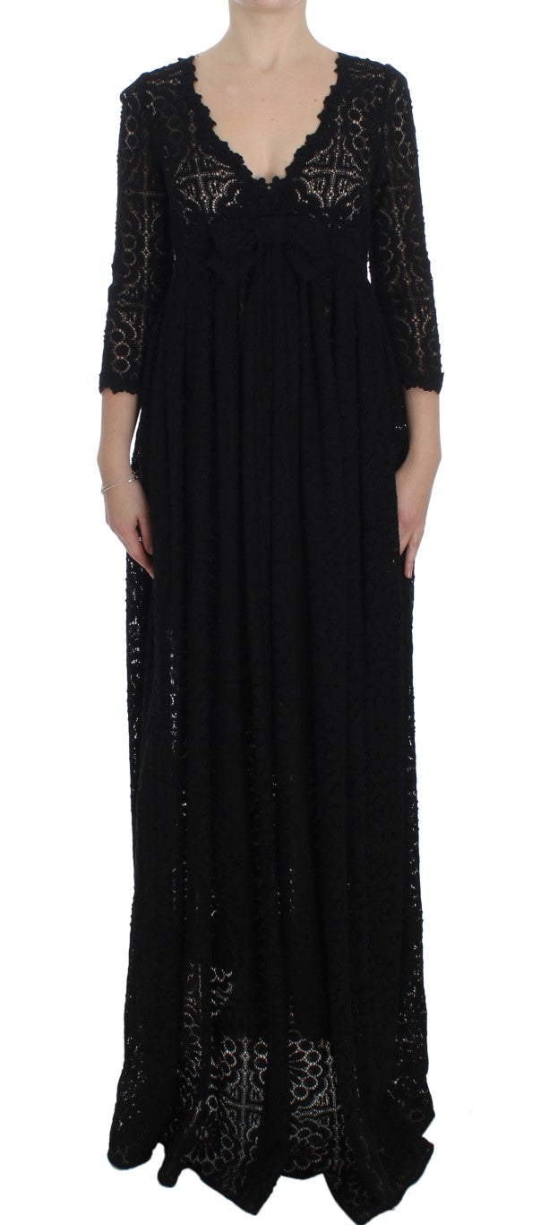 Dolce &amp; Gabbana Black Ricamo Full Length Knitted Maxi Dress