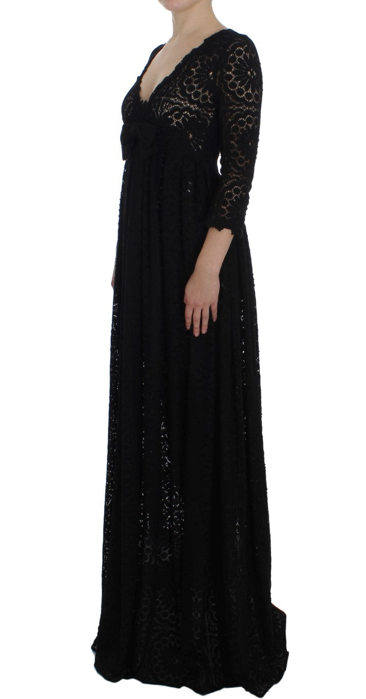 Dolce &amp; Gabbana Black Ricamo Full Length Knitted Maxi Dress