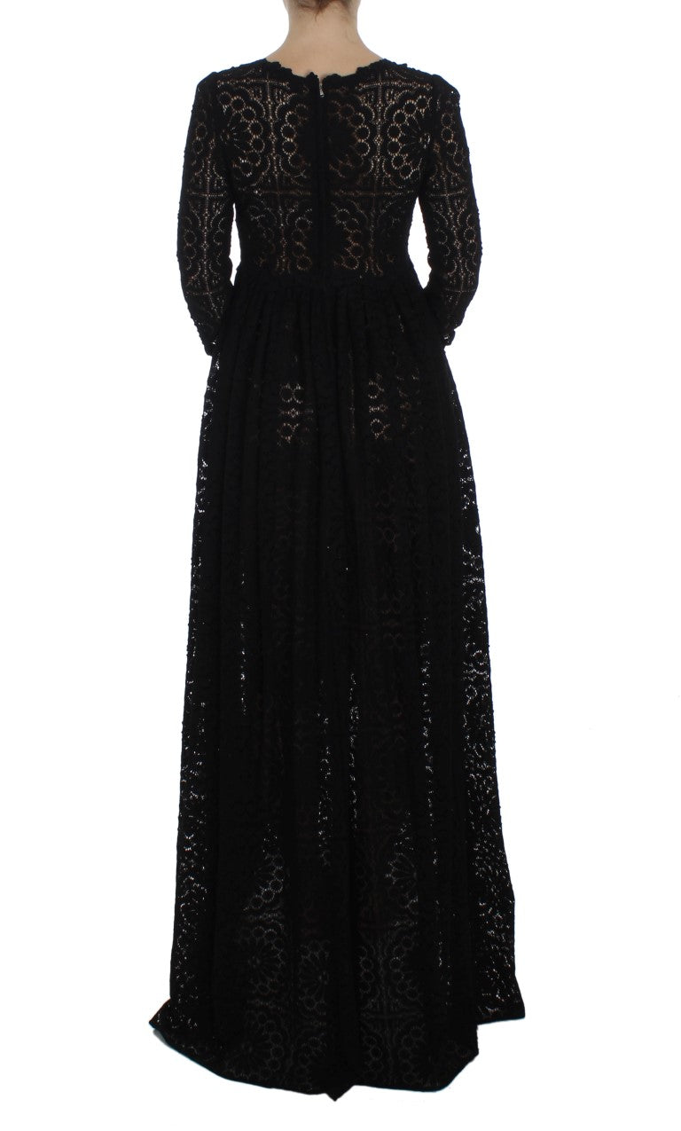Dolce &amp; Gabbana Black Ricamo Full Length Knitted Maxi Dress