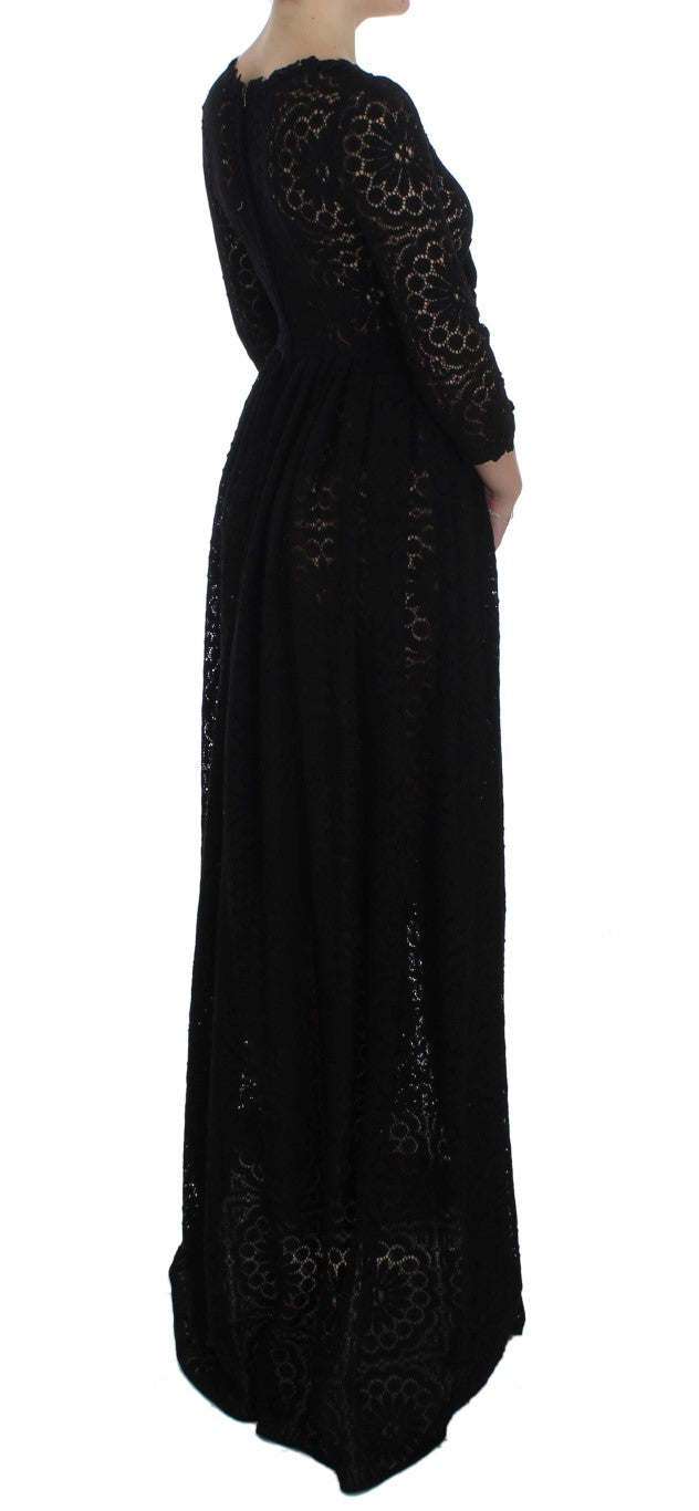 Dolce &amp; Gabbana Black Ricamo Full Length Knitted Maxi Dress