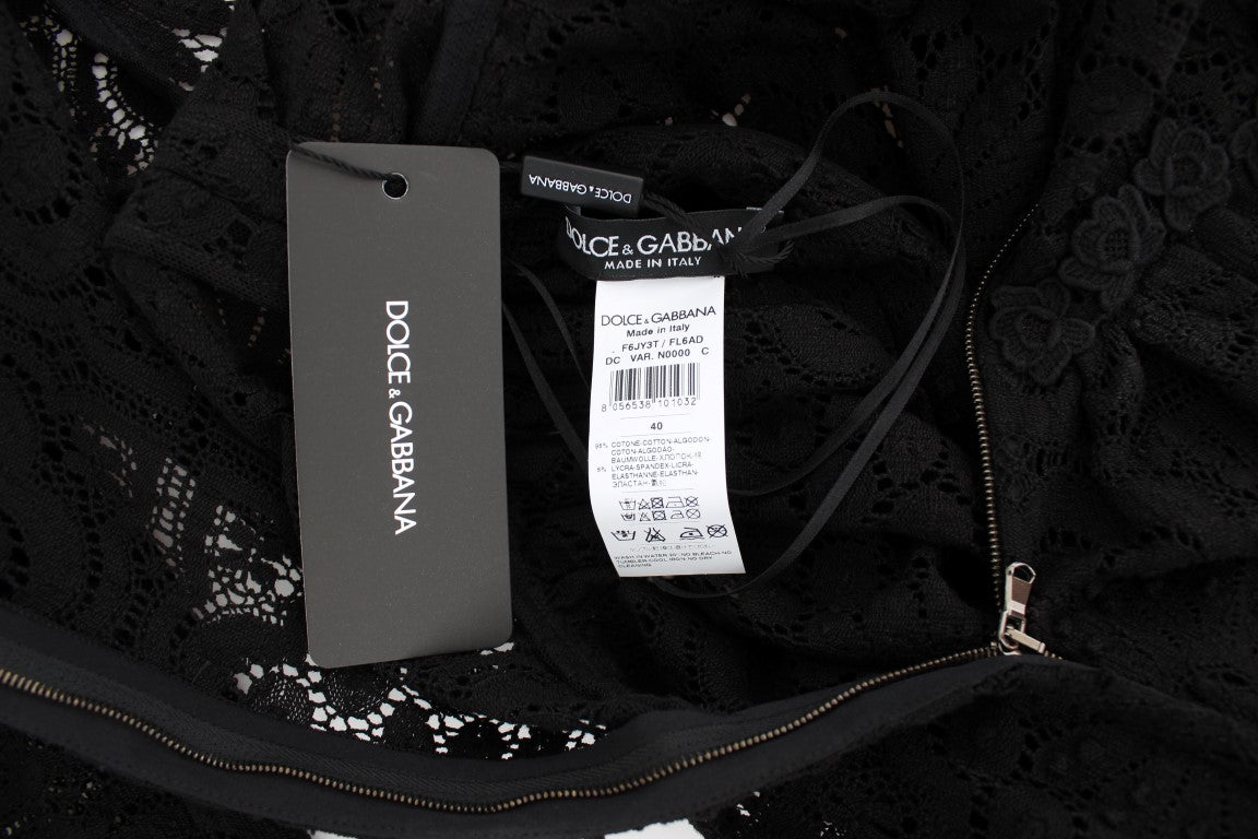 Dolce &amp; Gabbana Black Ricamo Full Length Knitted Maxi Dress