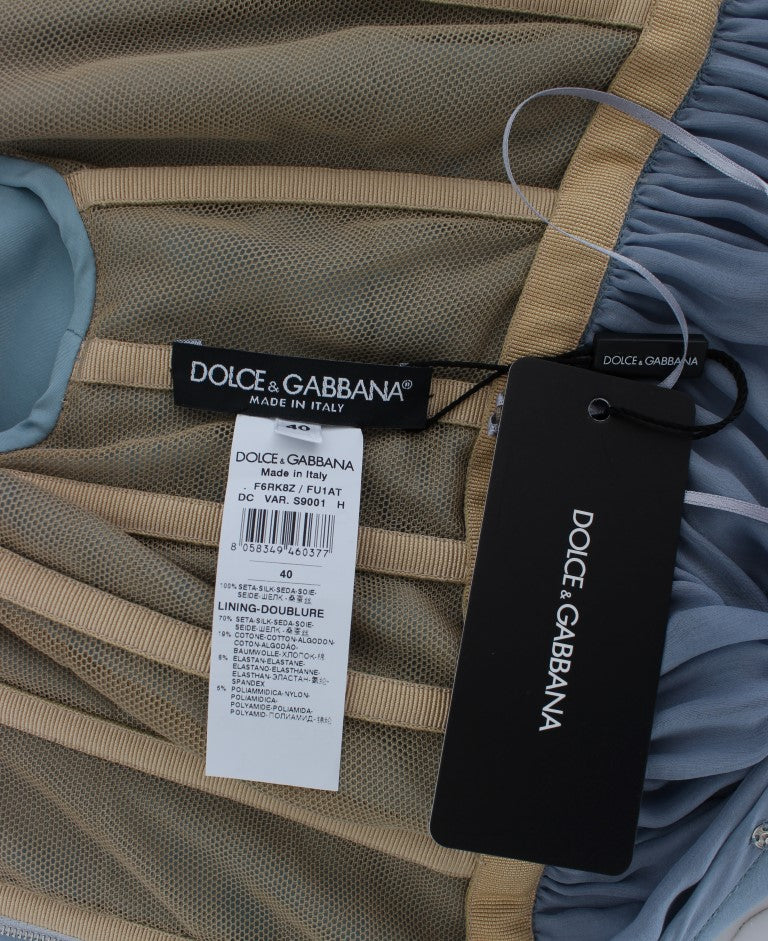 Dolce &amp; Gabbana Blue Silk Crystal Sheath Dress Ball Gown