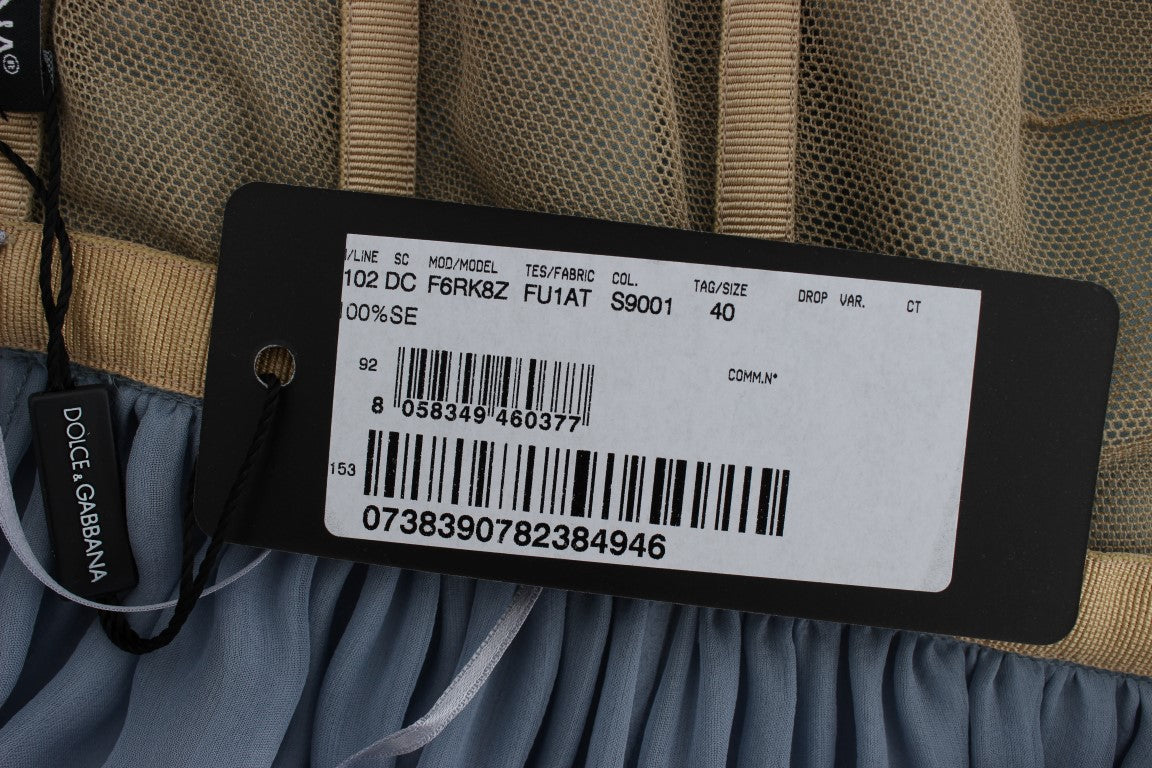 Dolce &amp; Gabbana Blue Silk Crystal Sheath Dress Ball Gown