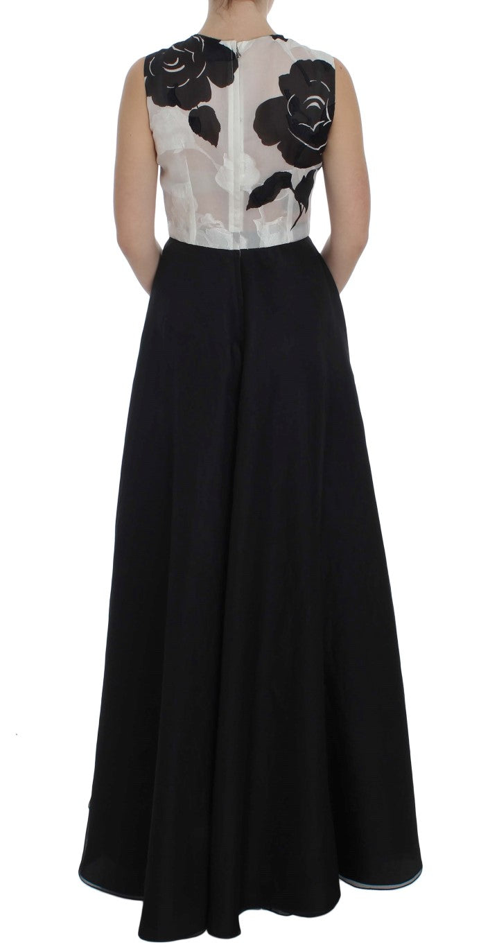 Dolce &amp; Gabbana Black and White Floral Silk Sheath Dress