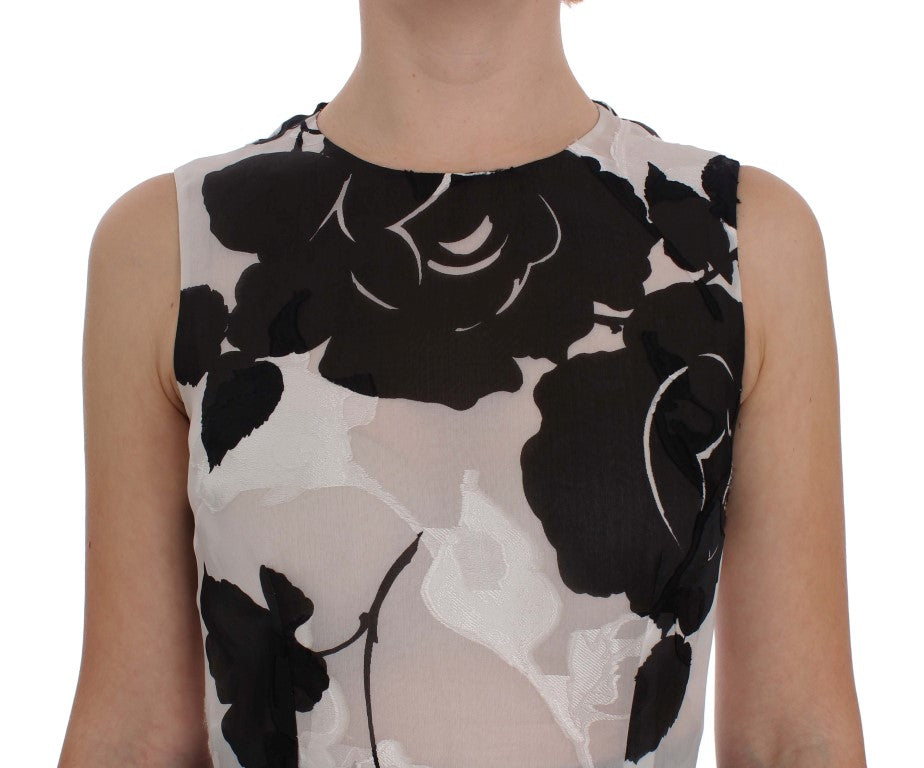 Dolce &amp; Gabbana Black and White Floral Silk Sheath Dress
