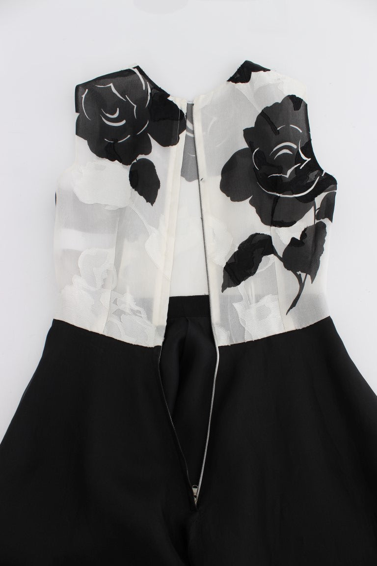 Dolce &amp; Gabbana Black and White Floral Silk Sheath Dress