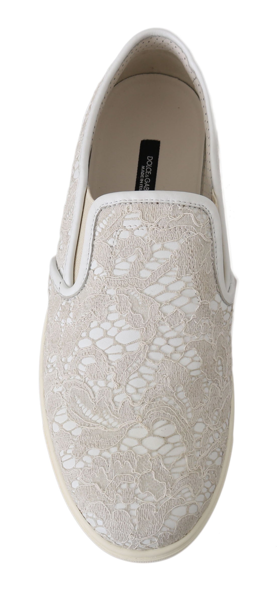 Dolce &amp; Gabbana White Leather Pointed Toe Slip On Loafers Shoes