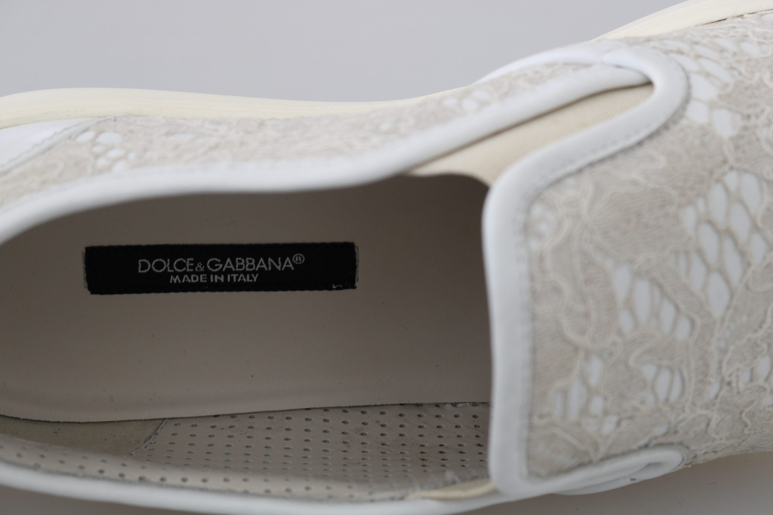 Dolce &amp; Gabbana White Leather Pointed Toe Slip On Loafers Shoes