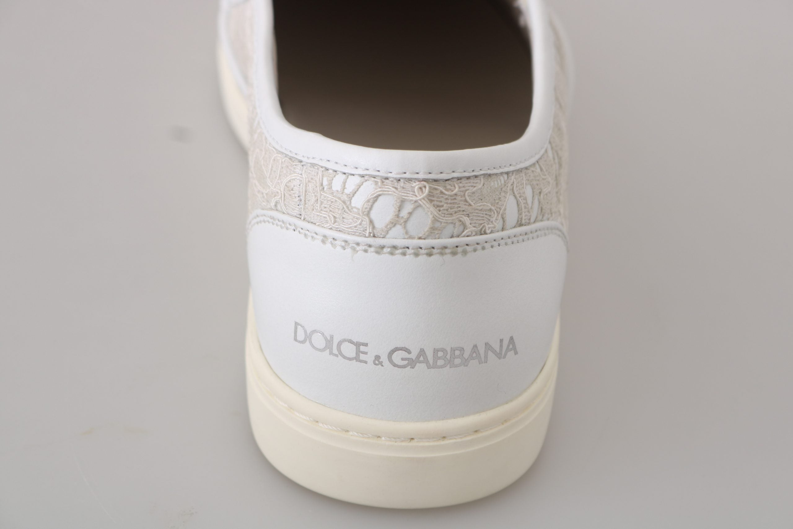 Dolce &amp; Gabbana White Leather Pointed Toe Slip On Loafers Shoes