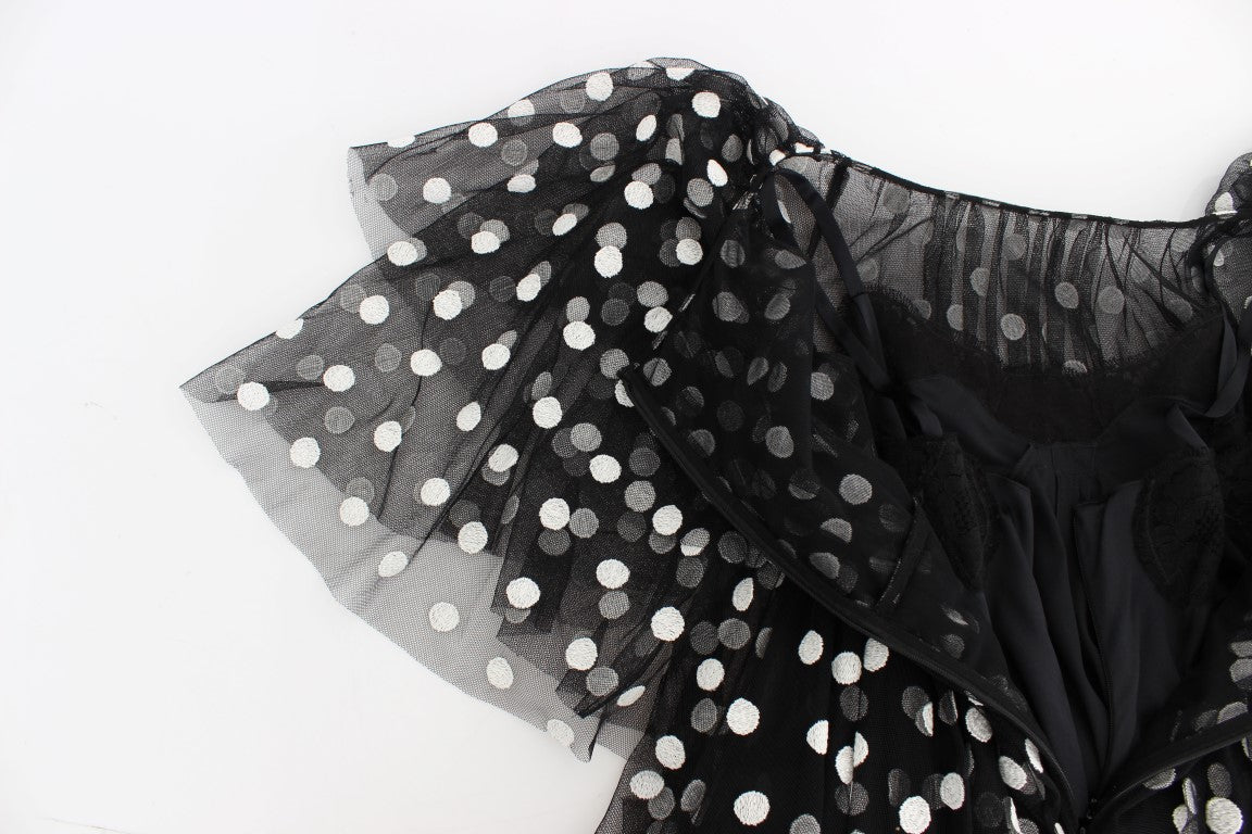 Dolce &amp; Gabbana black and white polka dot dress with ruffles