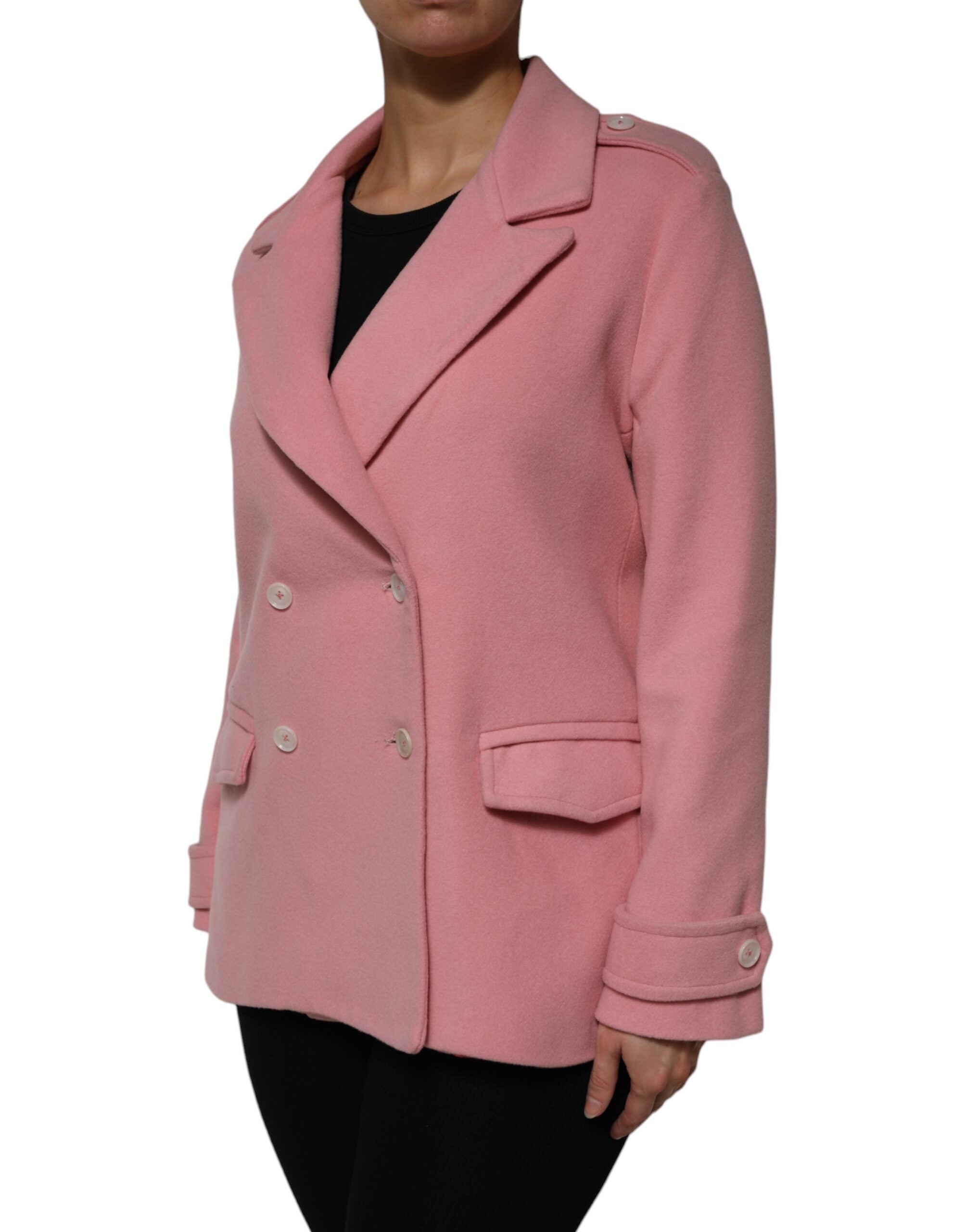 PINK MEMORIES Rosafarbener Wollblazer Mantel Jacke doppelreihig