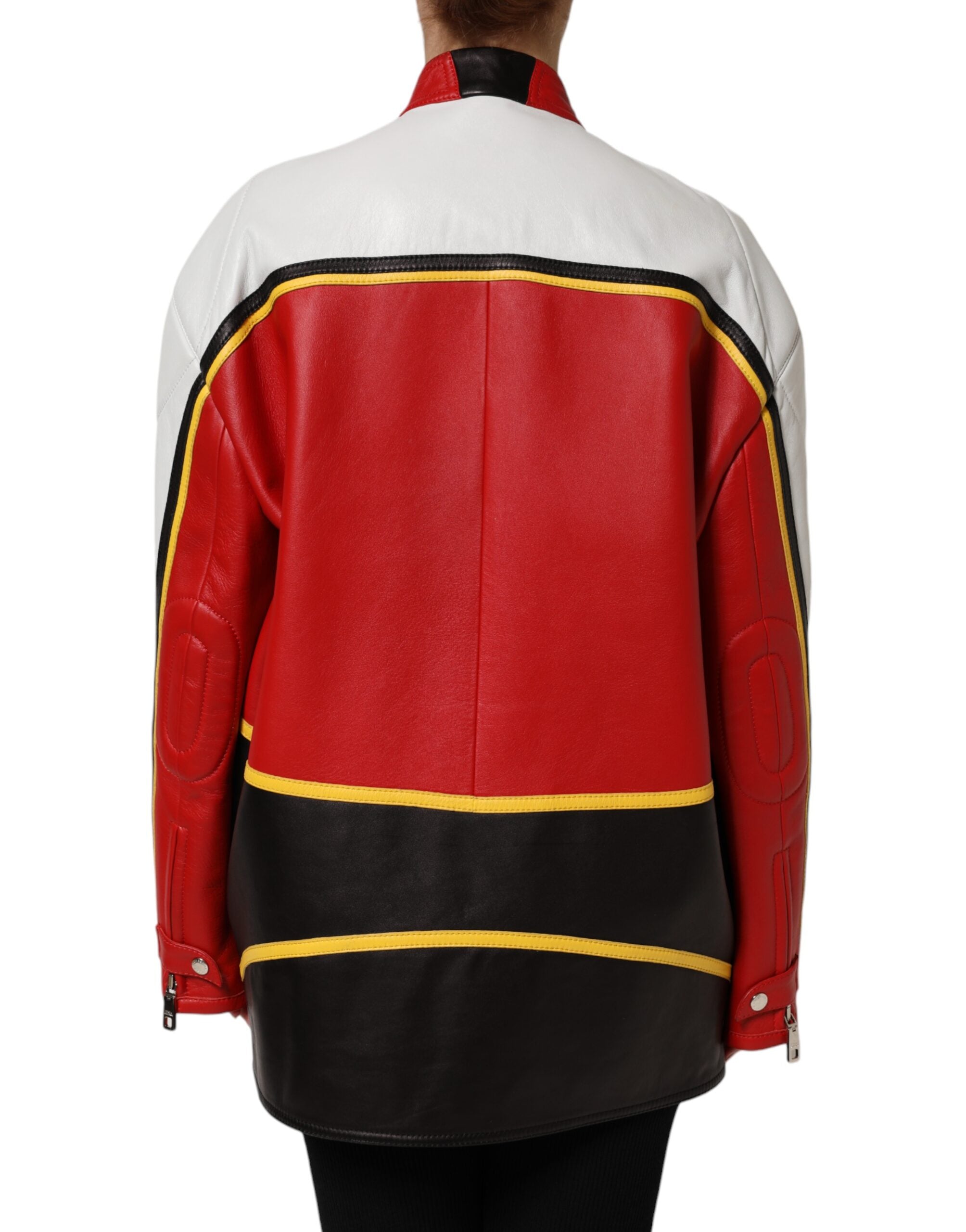 Dolce & Gabbana Multicolor Leder Biker Mantel Jacke mit Reißverschluss