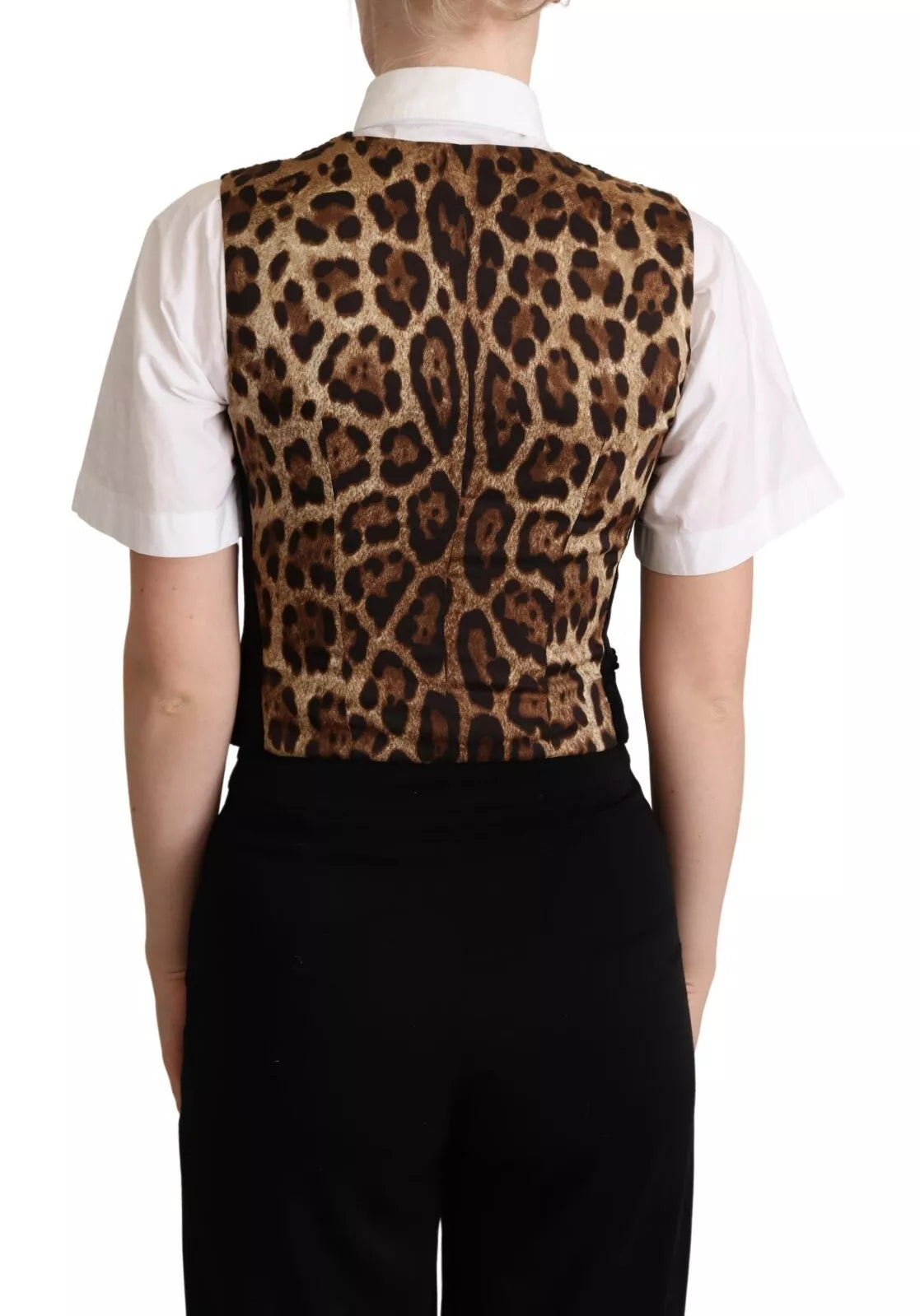 Dolce &amp; Gabbana Black Brown Leopard Print Vest
