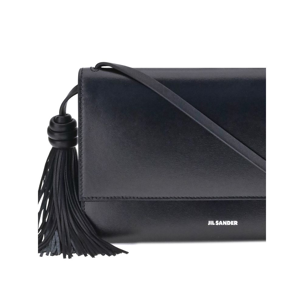 Jil Sander Schwarze Kalbshaut Bos Taurus Schultertasche