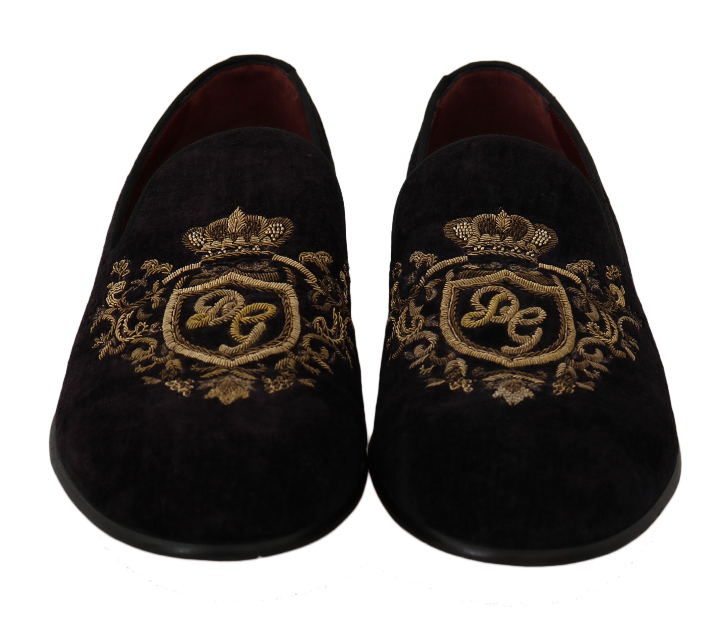 Dolce &amp; Gabbana Loafers Black Velvet Gold Crown