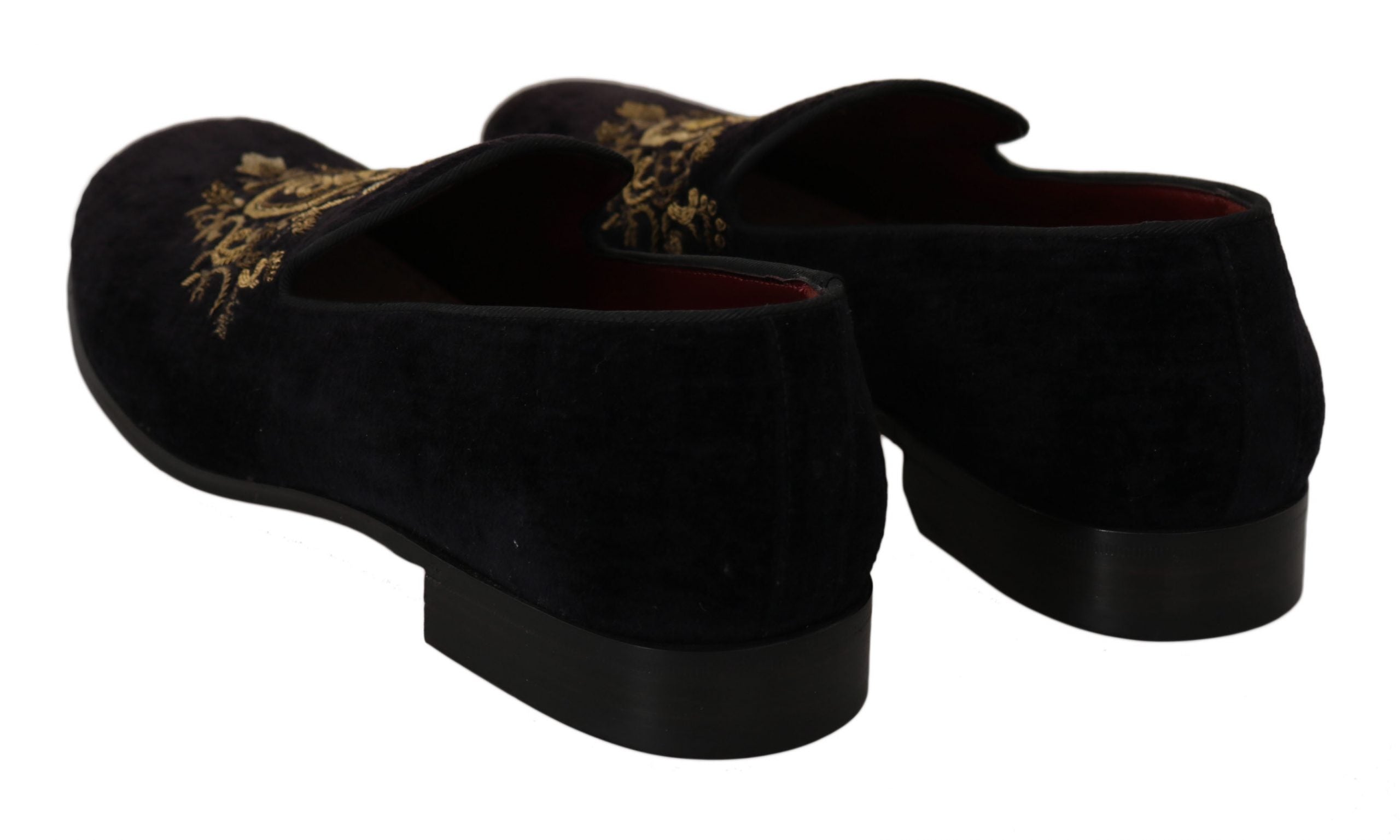 Dolce &amp; Gabbana Loafers Black Velvet Gold Crown