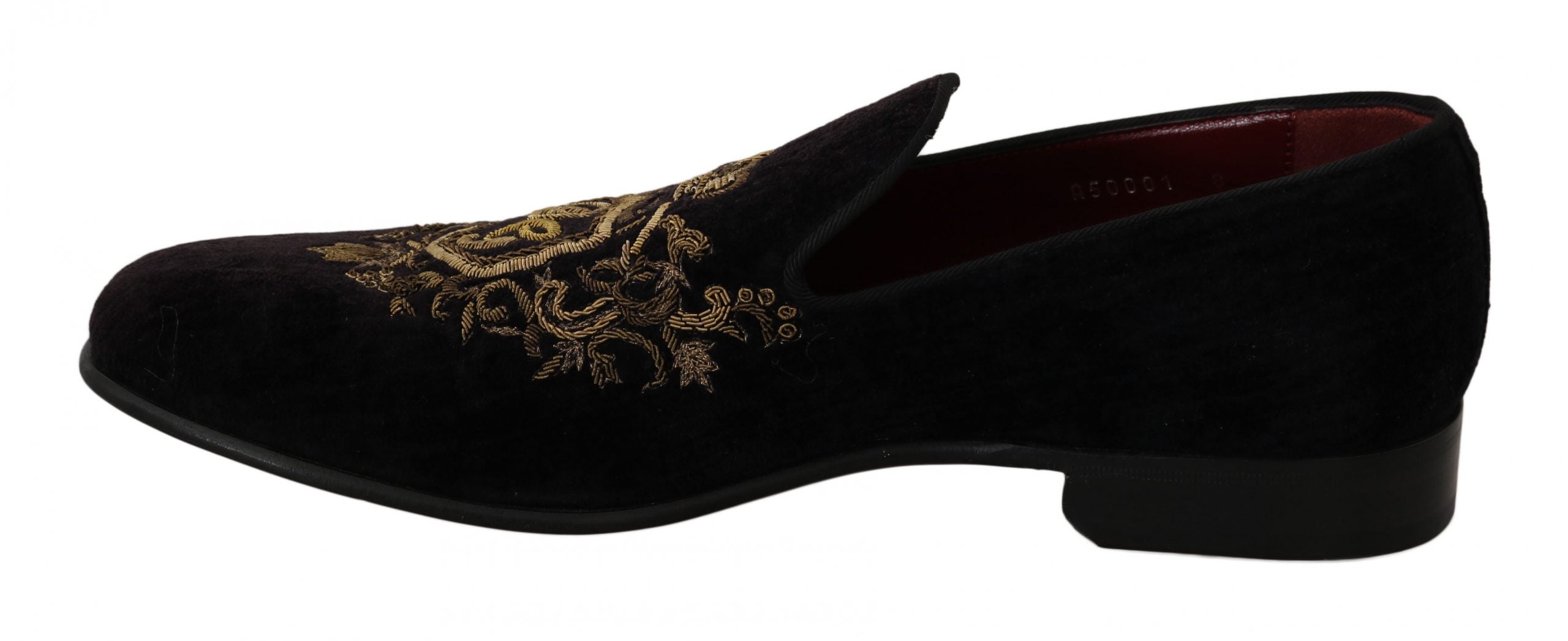 Dolce &amp; Gabbana Loafers Black Velvet Gold Crown