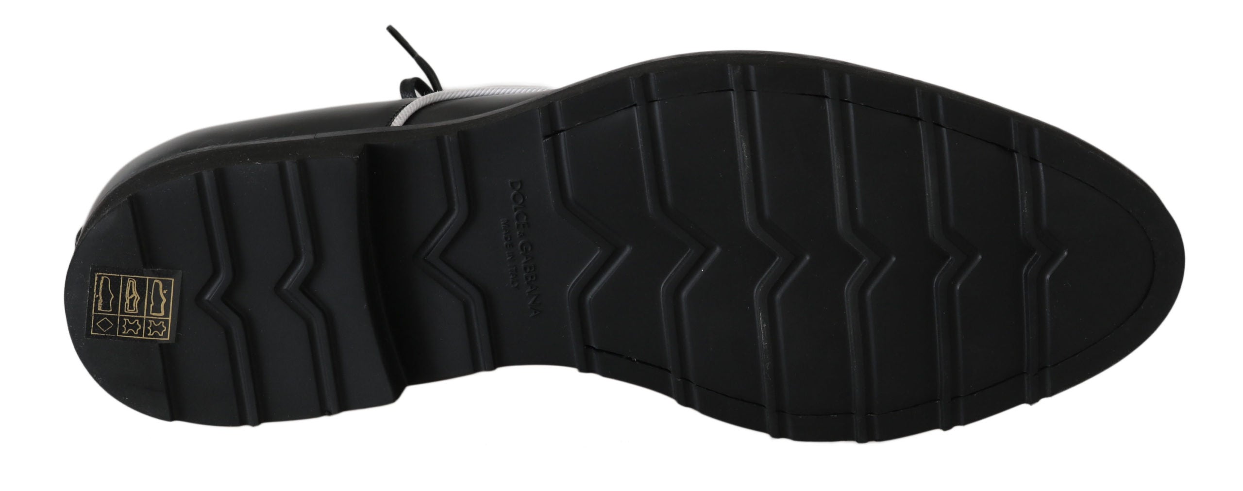 Dolce & Gabbana Schwarzes Leder Weiße Linie Kleid Derby Schuhe