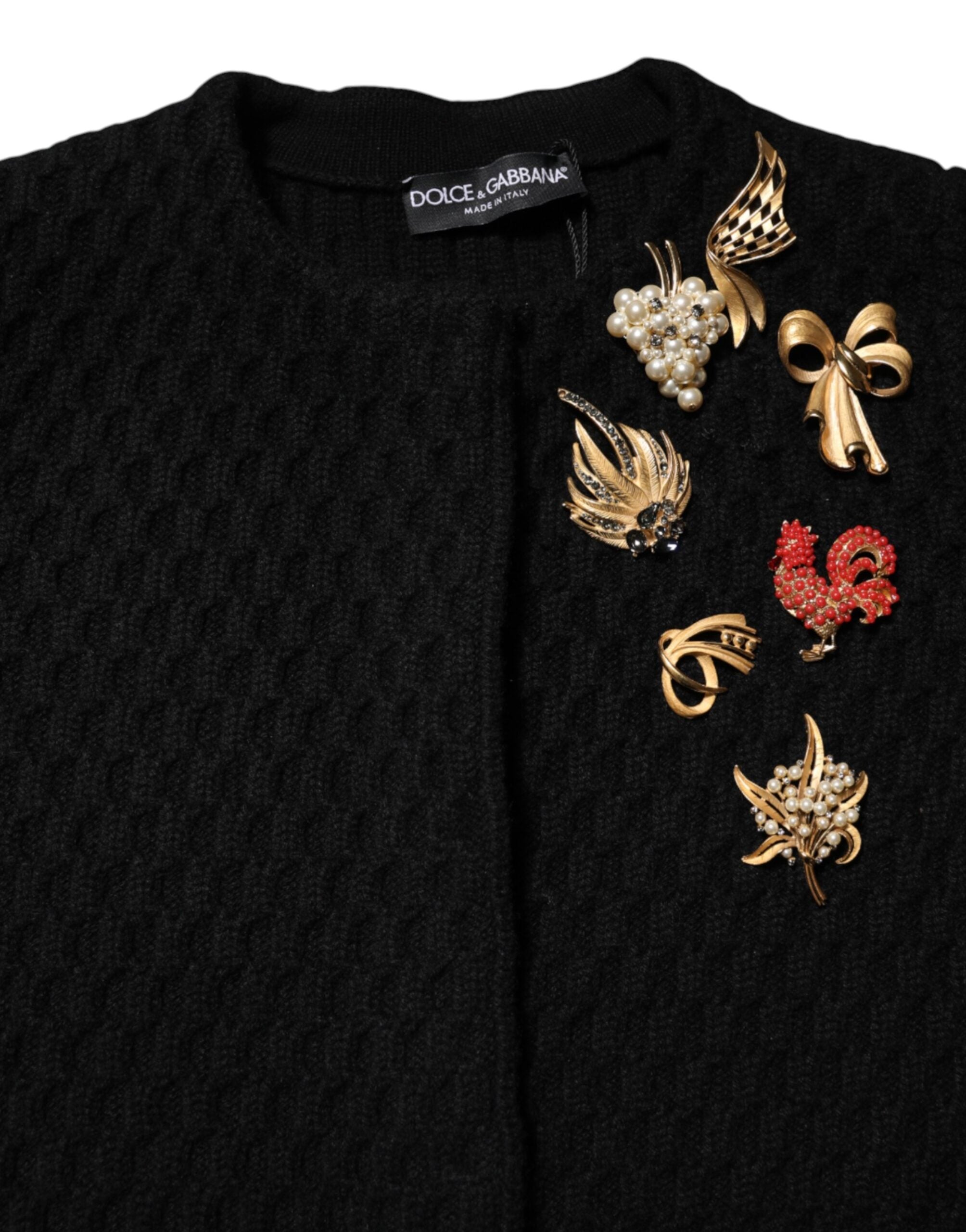 Dolce & Gabbana Schwarze gesteppte Jacke aus Kaschmir mit Verzierungen