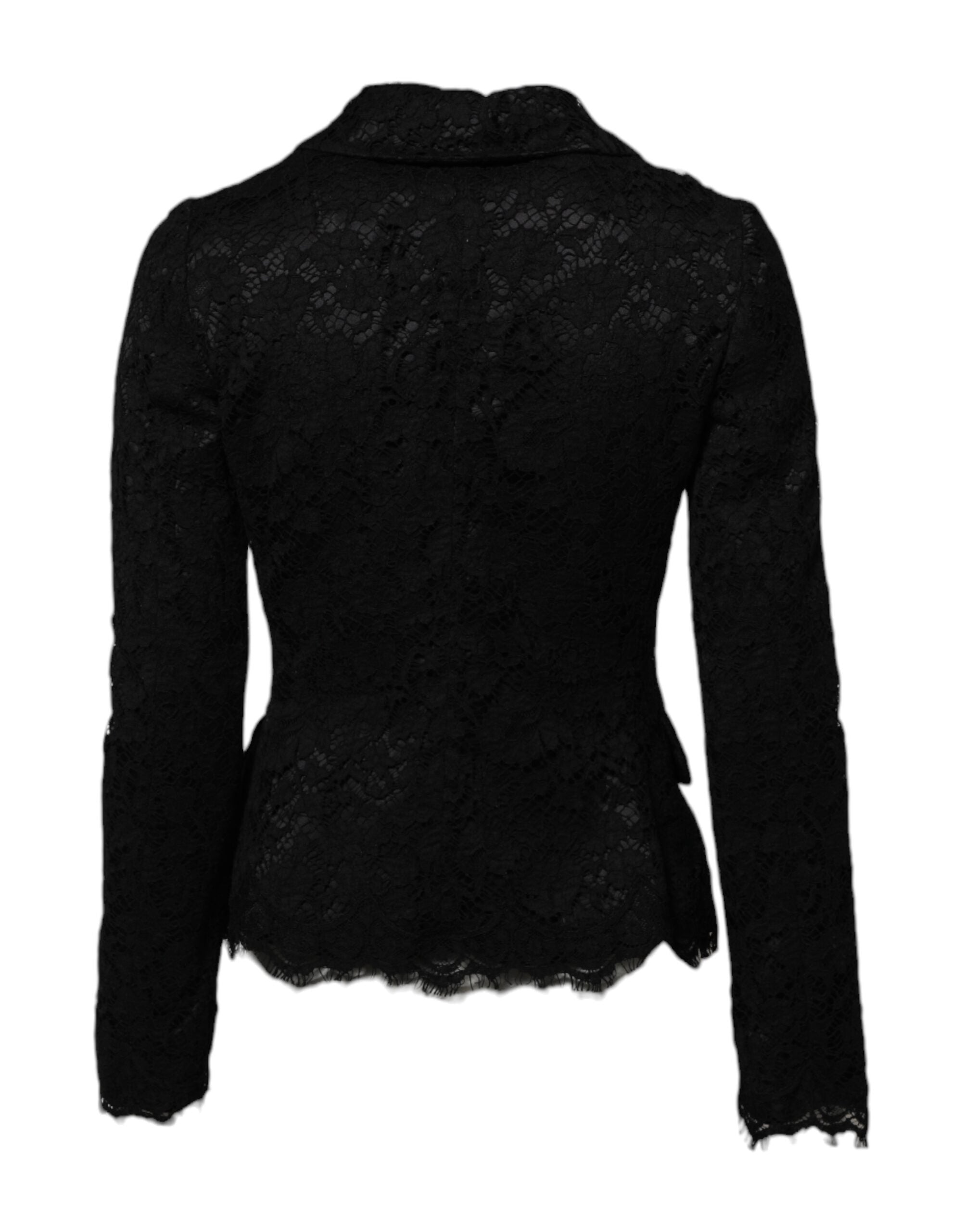 Dolce & Gabbana Schwarze Jacke mit geblümter Spitze aus Baumwolle mit Kragen