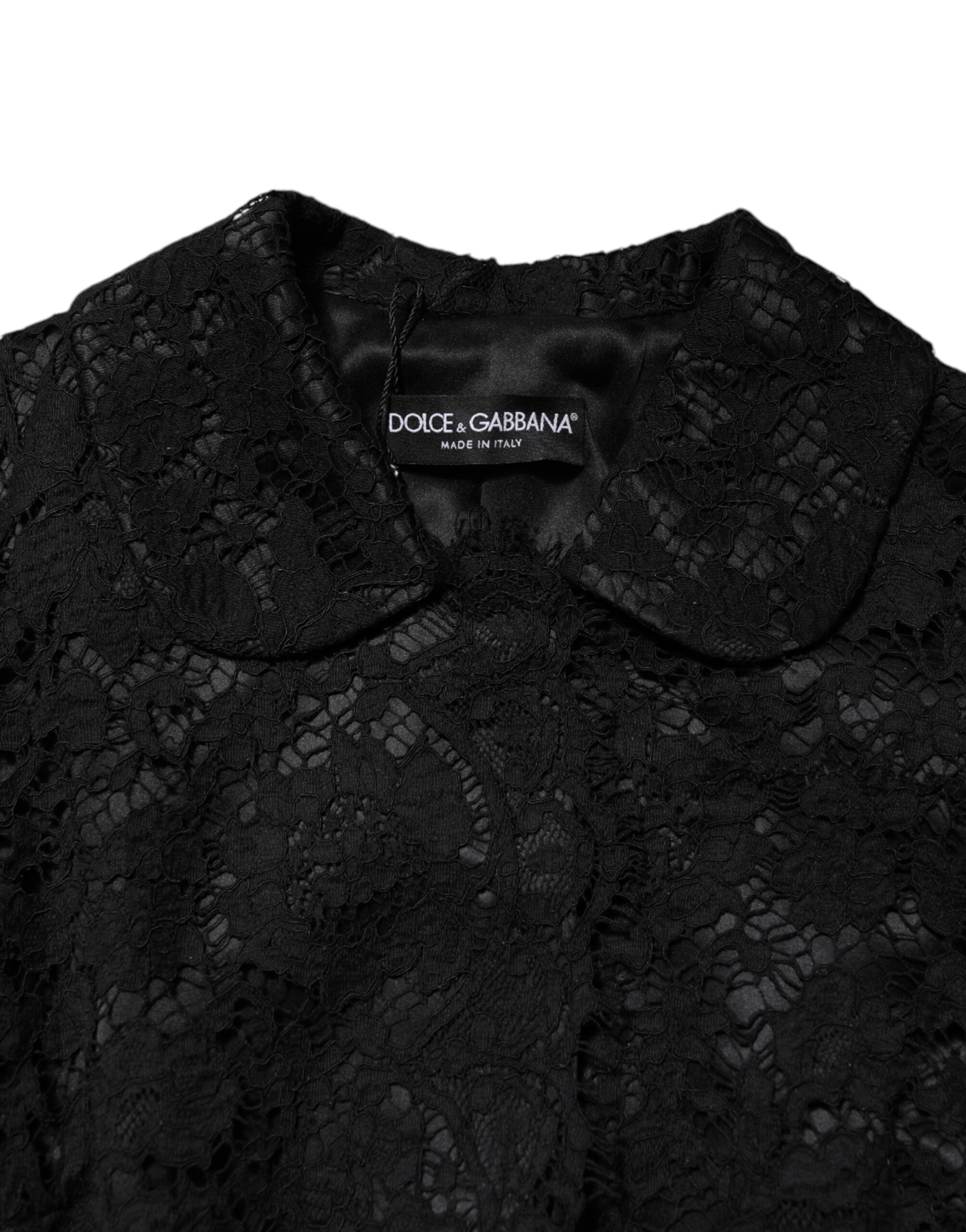 Dolce & Gabbana Schwarze Jacke mit geblümter Spitze aus Baumwolle mit Kragen