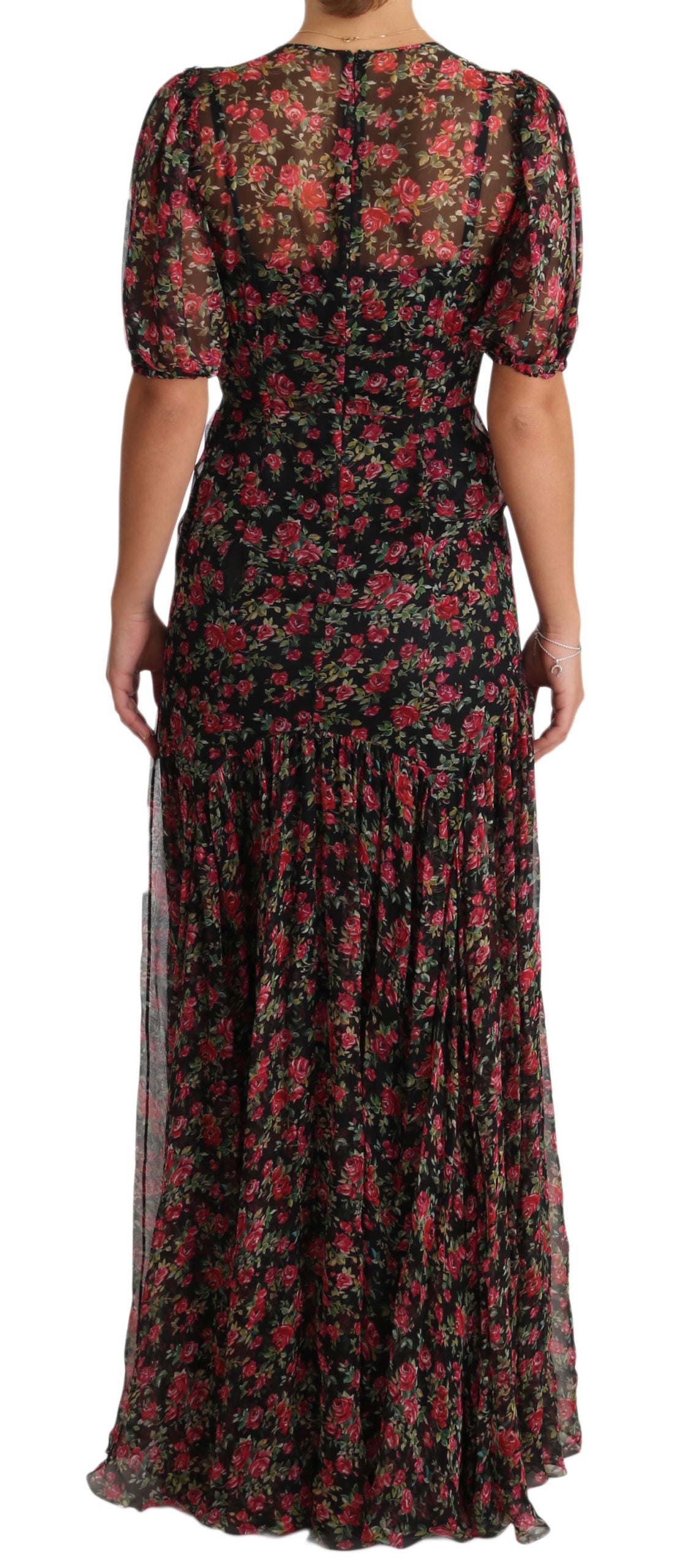 Dolce &amp; Gabbana Black Floral Rose A-Line Shift Dress