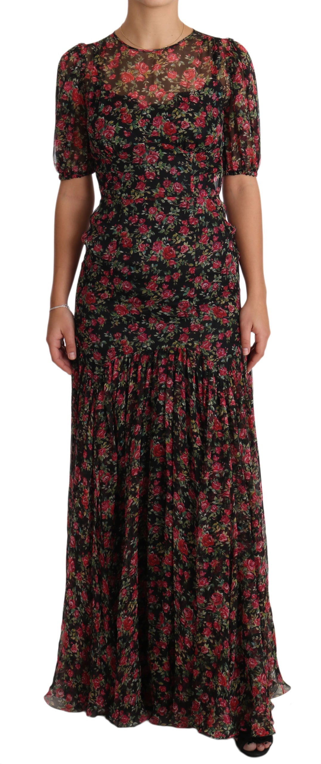 Dolce &amp; Gabbana Black Floral Rose A-Line Shift Dress