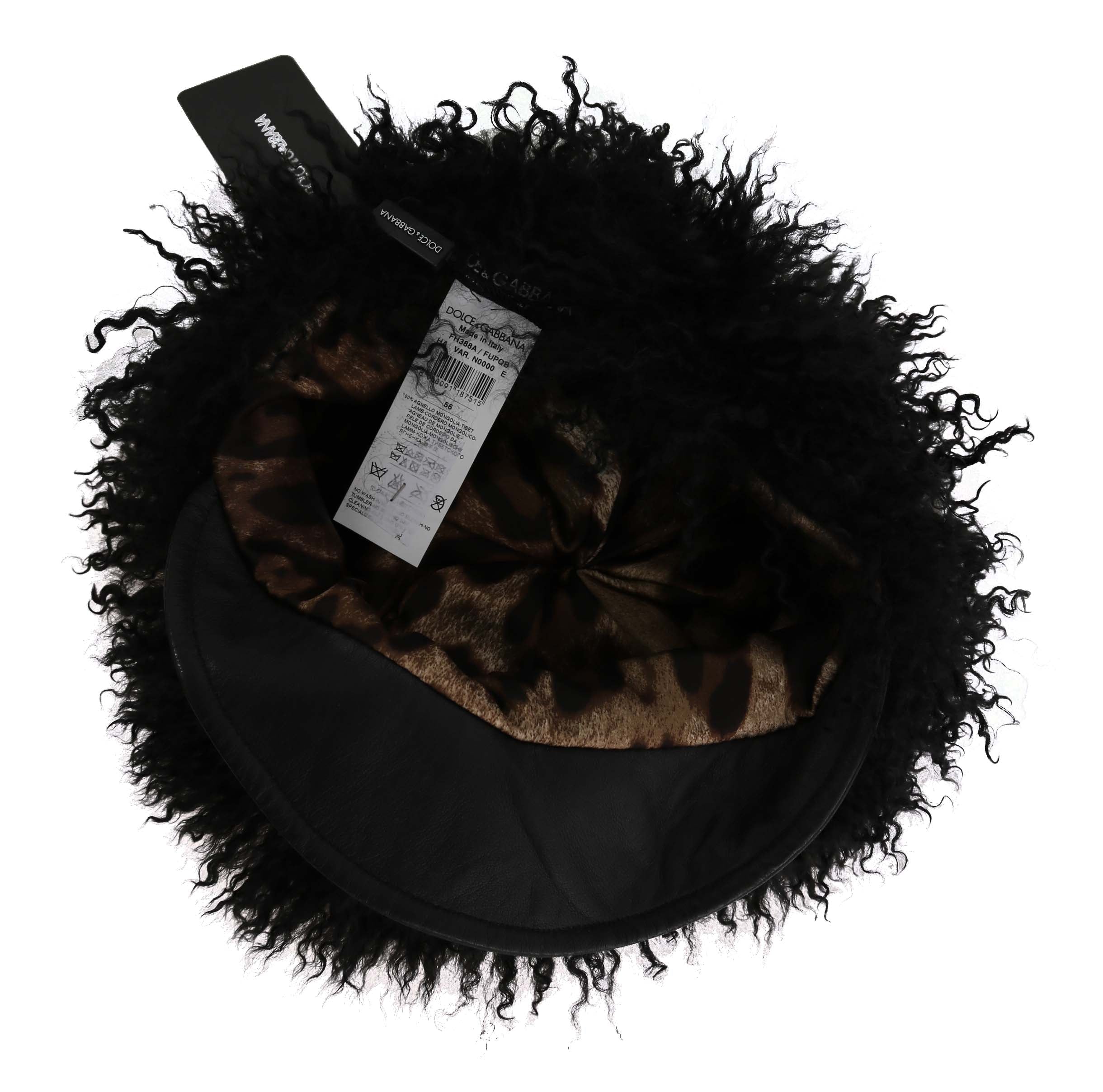 Dolce &amp; Gabbana Black Tibet Lambskin Leather Gatsby Hat