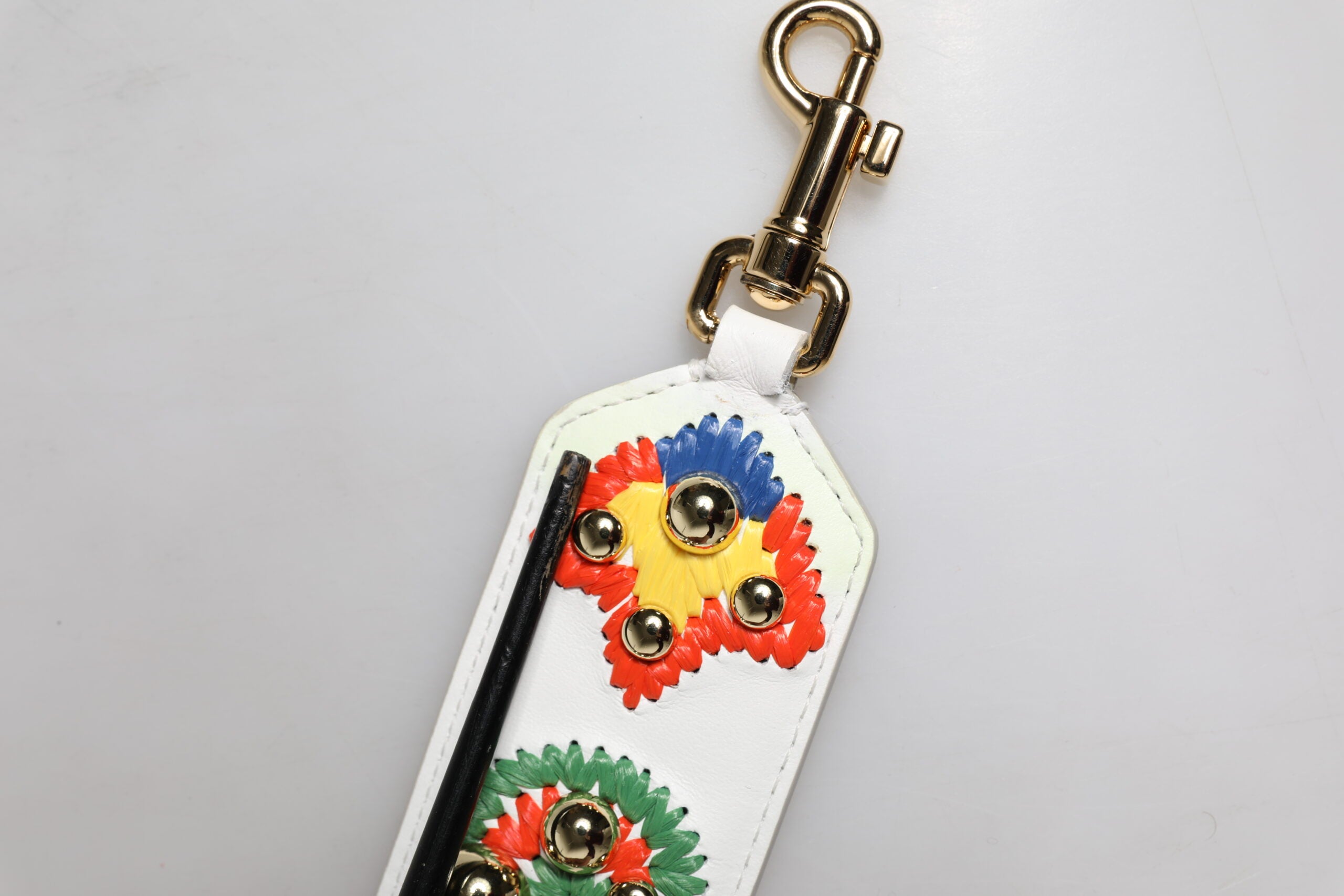 Dolce & Gabbana Weißes Kalbsleder Raffia besticktes Patchwork Schulterriemen