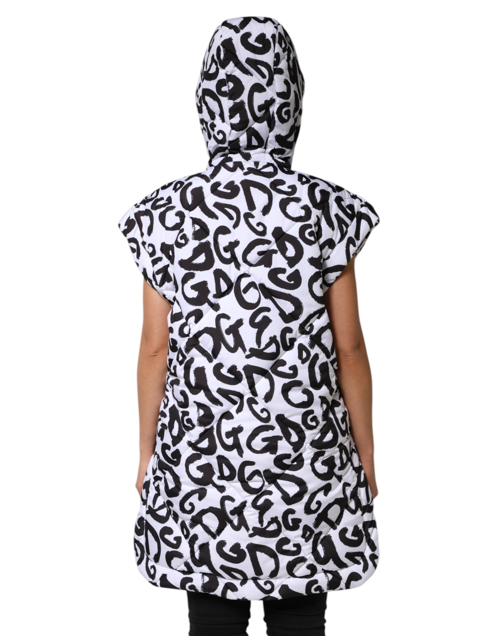 Dolce & Gabbana Weiße DG Mania Kapuzen-Pufferjacke ohne Ärmel