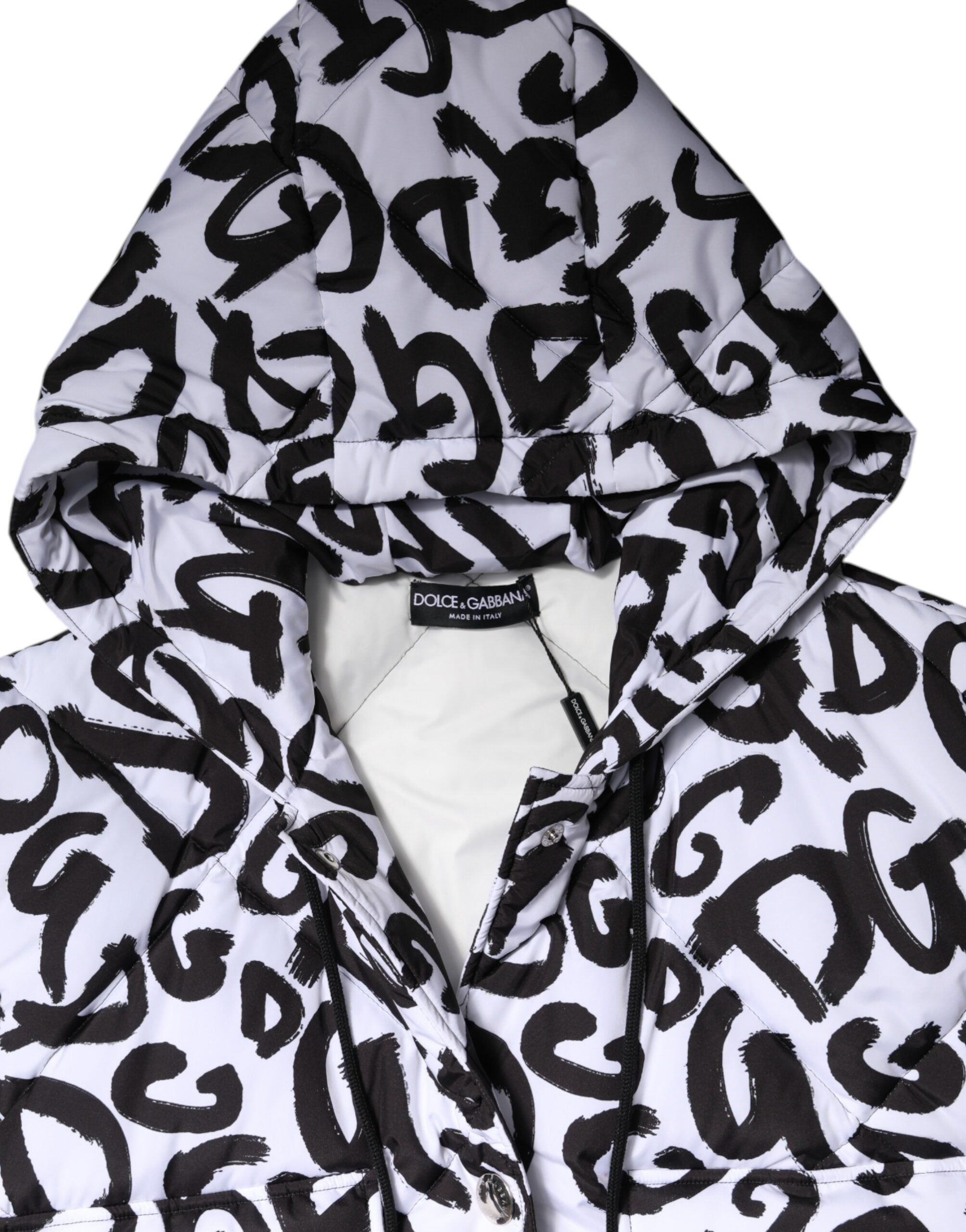 Dolce & Gabbana Weiße DG Mania Kapuzen-Pufferjacke ohne Ärmel