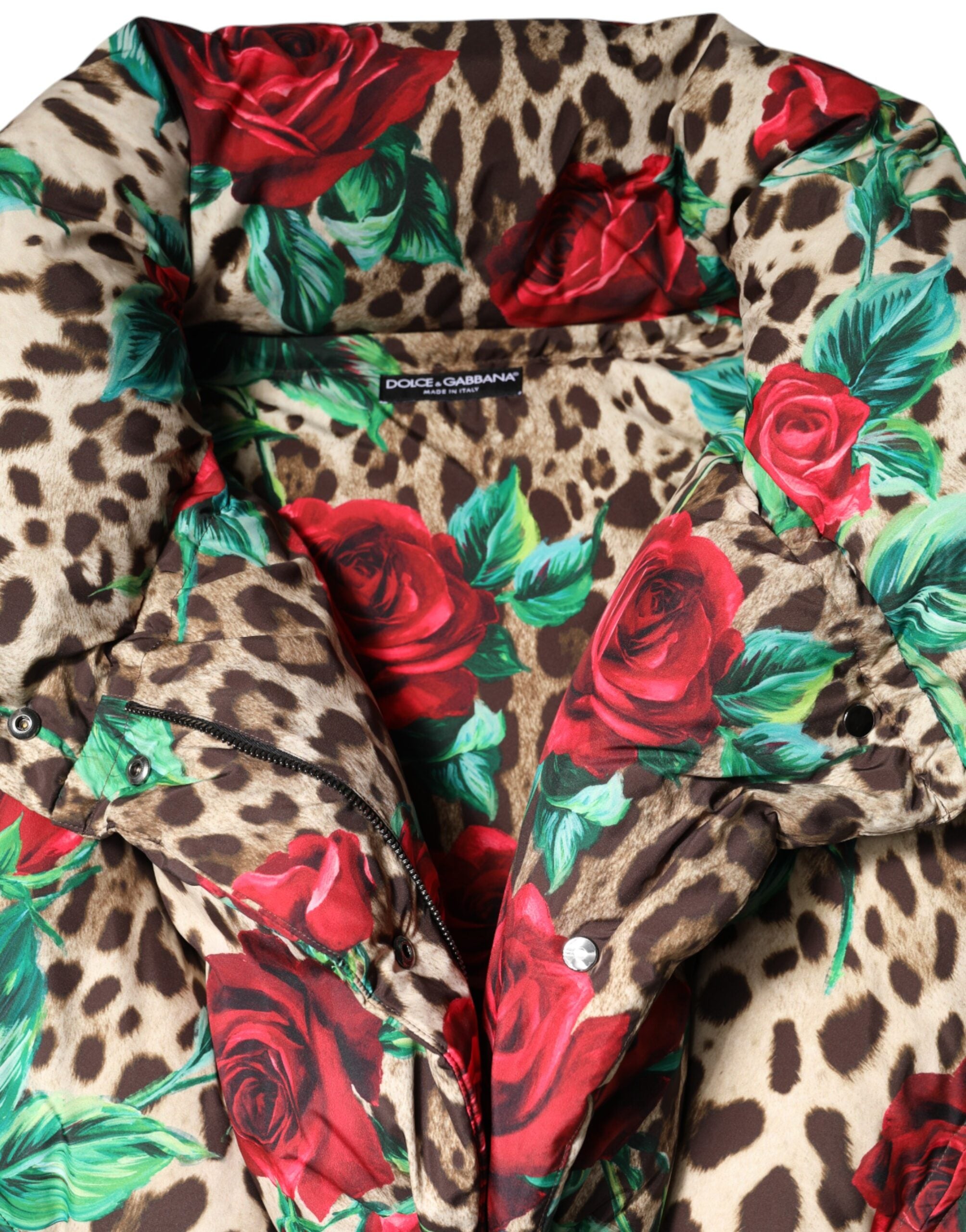 Dolce & Gabbana Multicolor Leopard Rose Puffer Steppjacke