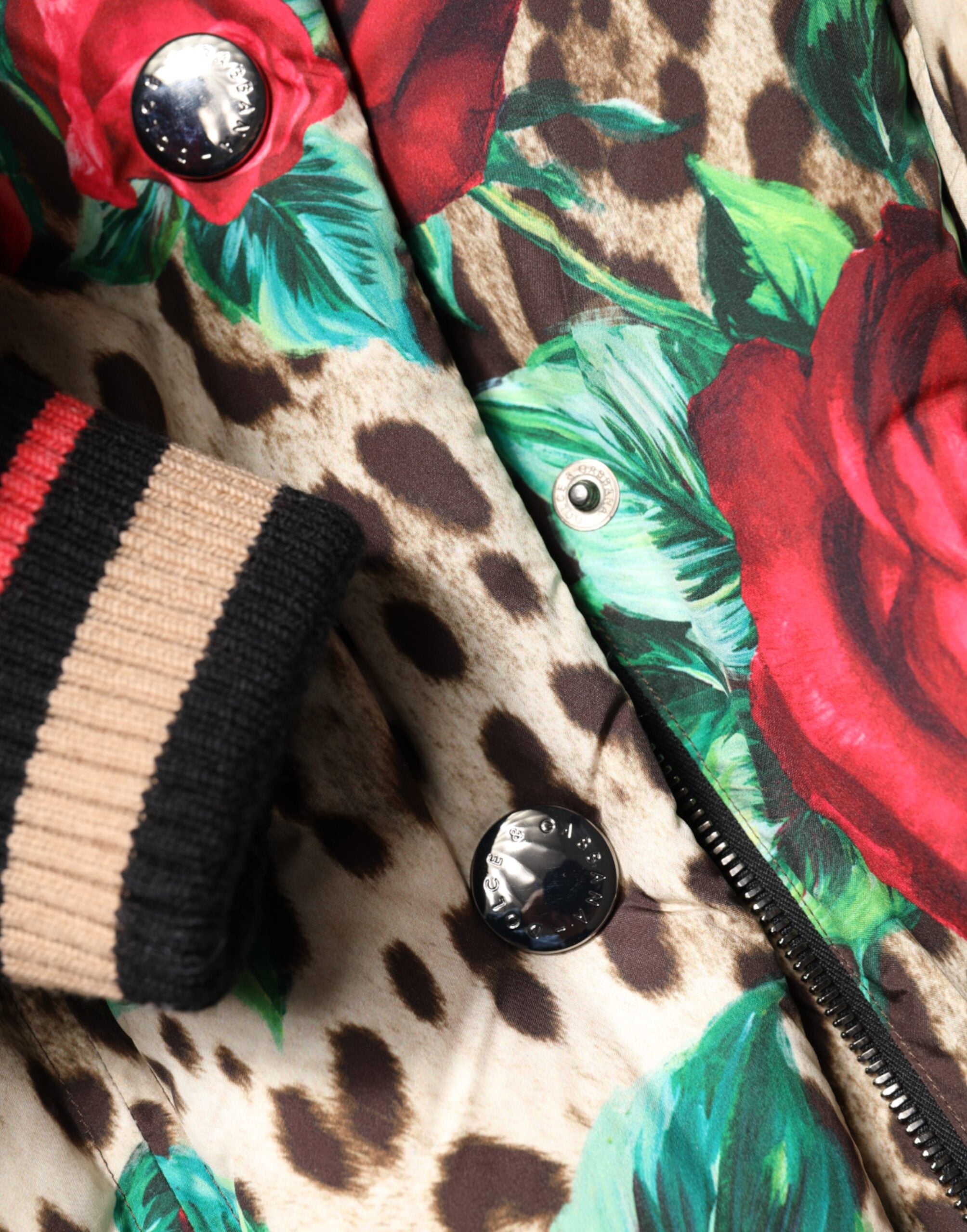 Dolce & Gabbana Multicolor Leopard Rose Puffer Steppjacke