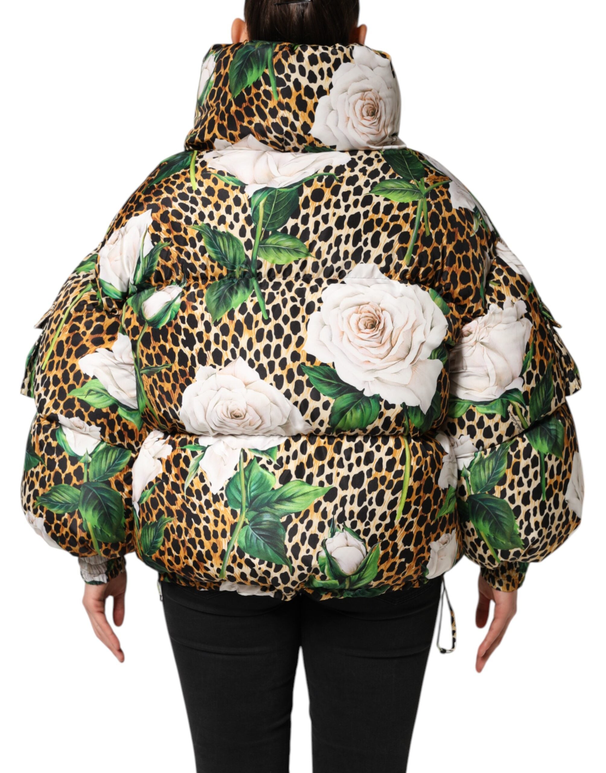 Dolce & Gabbana Multicolor Leopard Rose Puffer Steppjacke