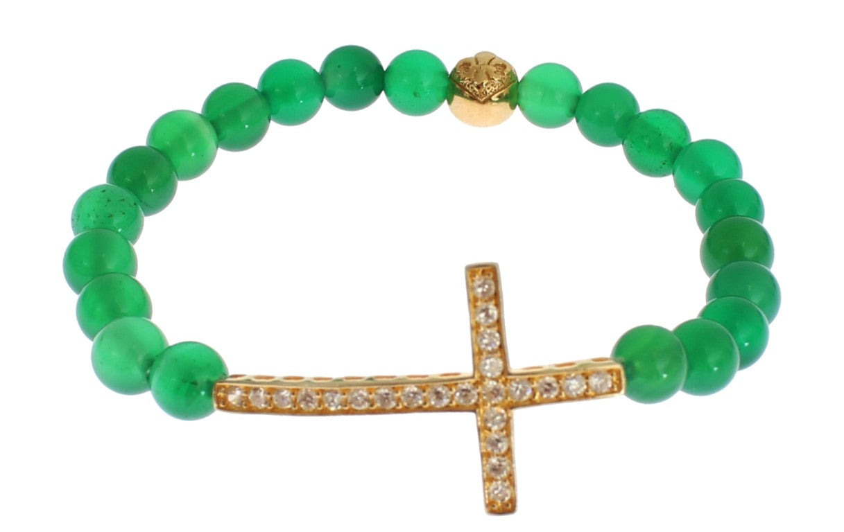 Nialaya Jade Stein Gold CZ Kreuz 925 Silber Armband