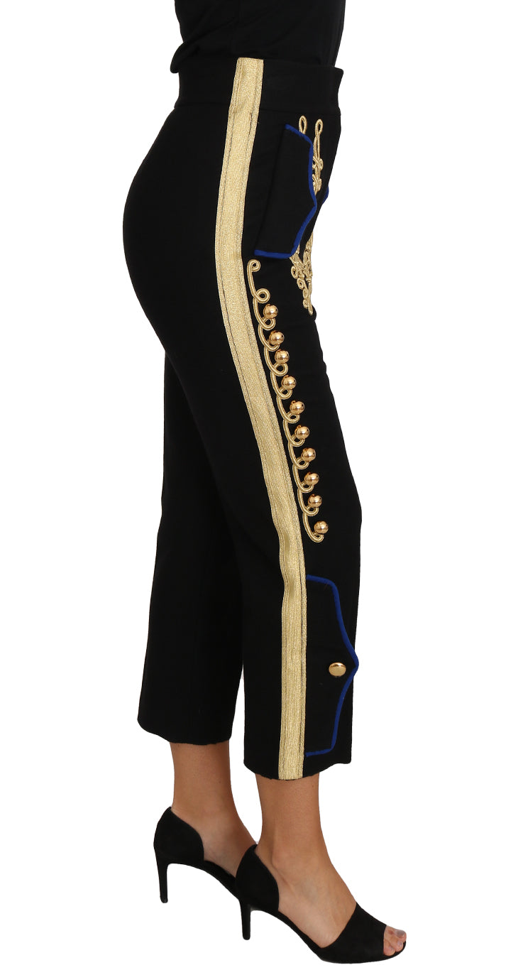 Dolce &amp; Gabbana Elegant black military trousers with embellishments