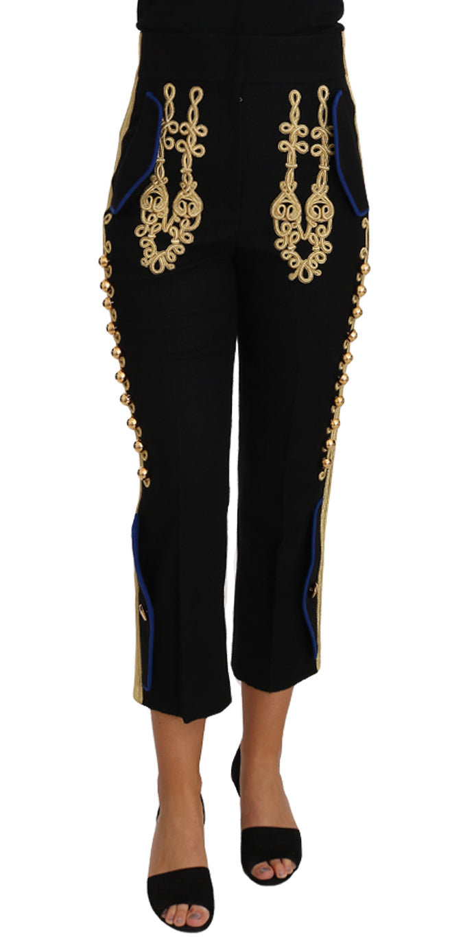 Dolce &amp; Gabbana Elegant black military trousers with embellishments