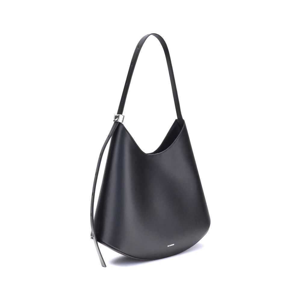 Jil Sander Schwarze Kalbshaut Bos Taurus Schultertasche