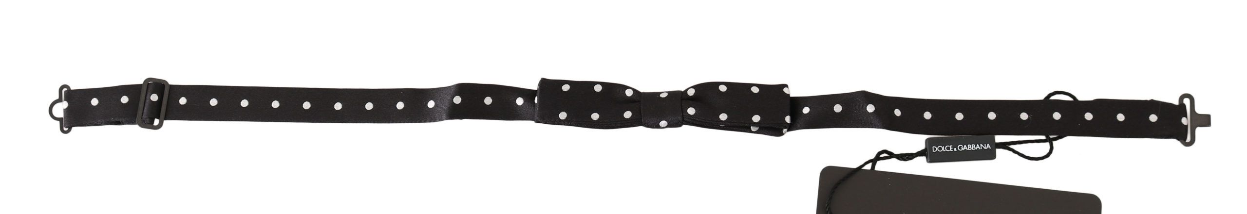 Dolce &amp; Gabbana Black 100% Silk Polka Dot Adjustable Neck Bow