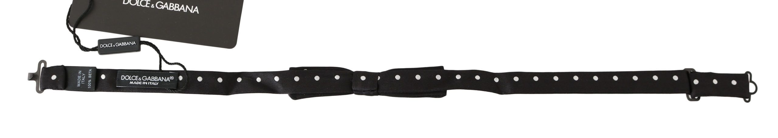 Dolce &amp; Gabbana Black 100% Silk Polka Dot Adjustable Neck Bow