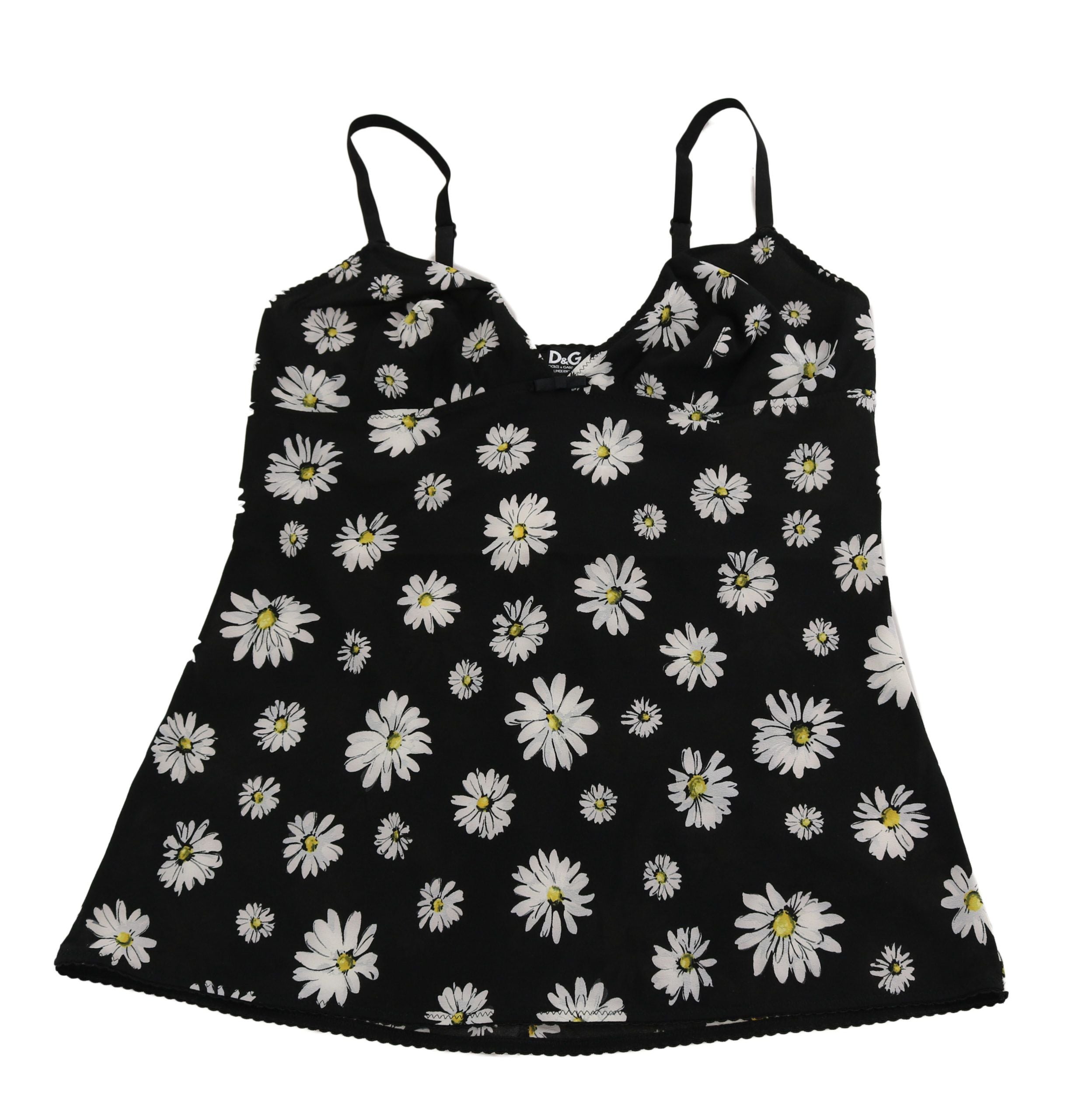 Dolce & Gabbana Schwarzes Daisy Print Kleid Dessous Chemisole