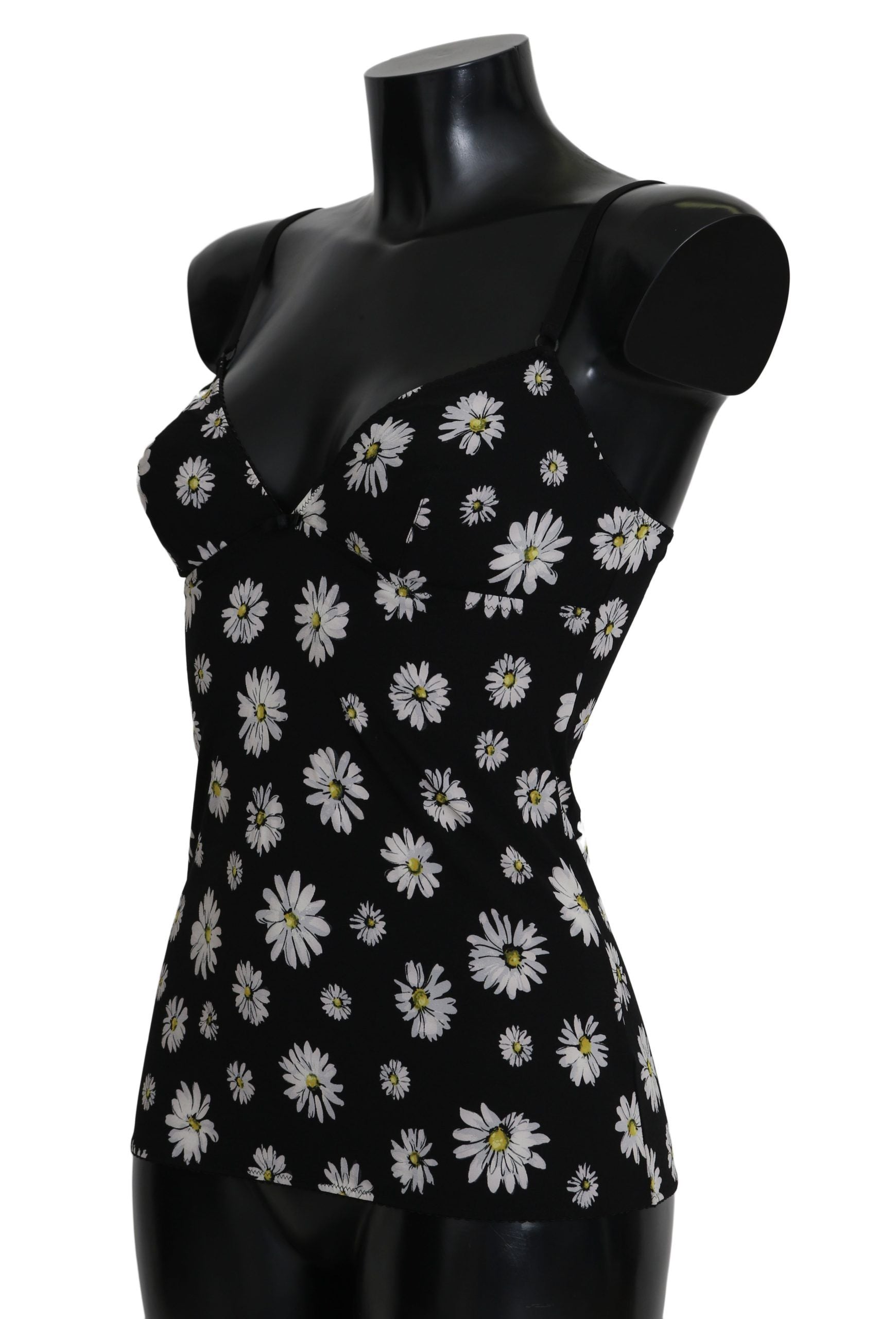 Dolce & Gabbana Schwarzes Daisy Print Kleid Dessous Chemisole