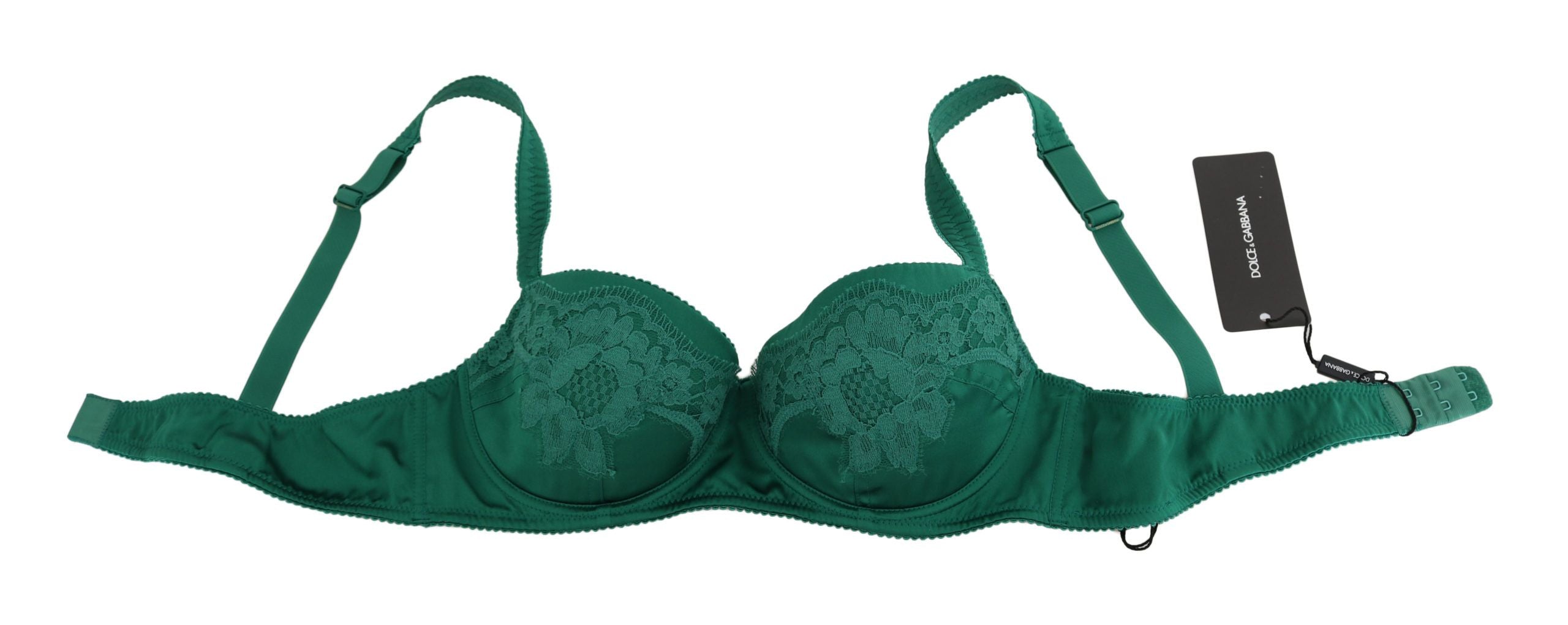 Dolce &amp; Gabbana Green silk stretch bra with floral lace Underwear
