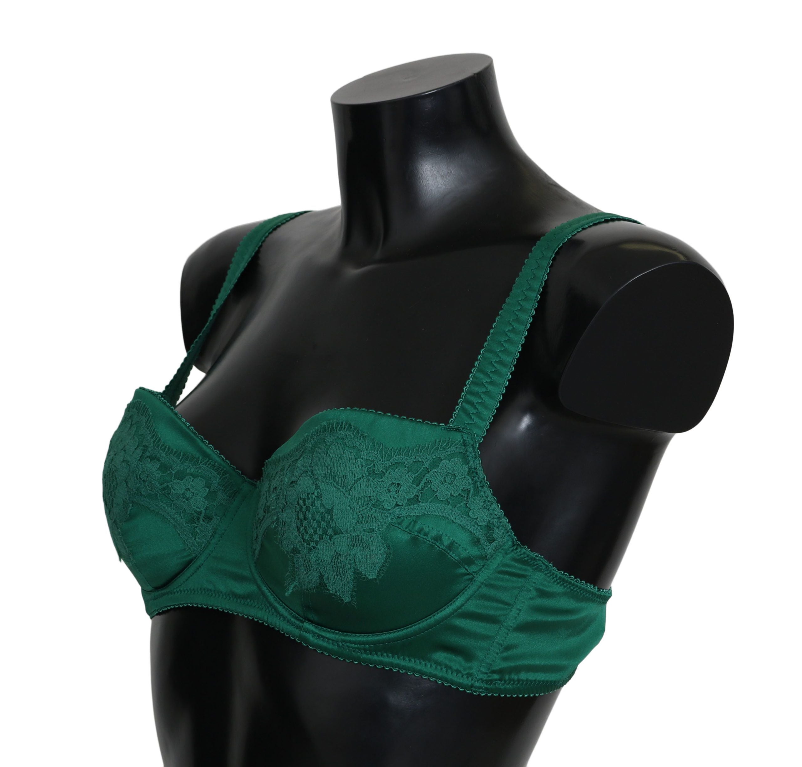 Dolce &amp; Gabbana Green silk stretch bra with floral lace Underwear